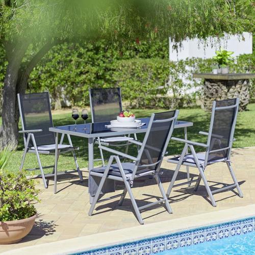 Gartengarnitur 5-Teilig Melanie aus Aluminium, Glas und Textil - Anthrazit/Schwarz, MODERN, Glas/Textil - Luca Bessoni