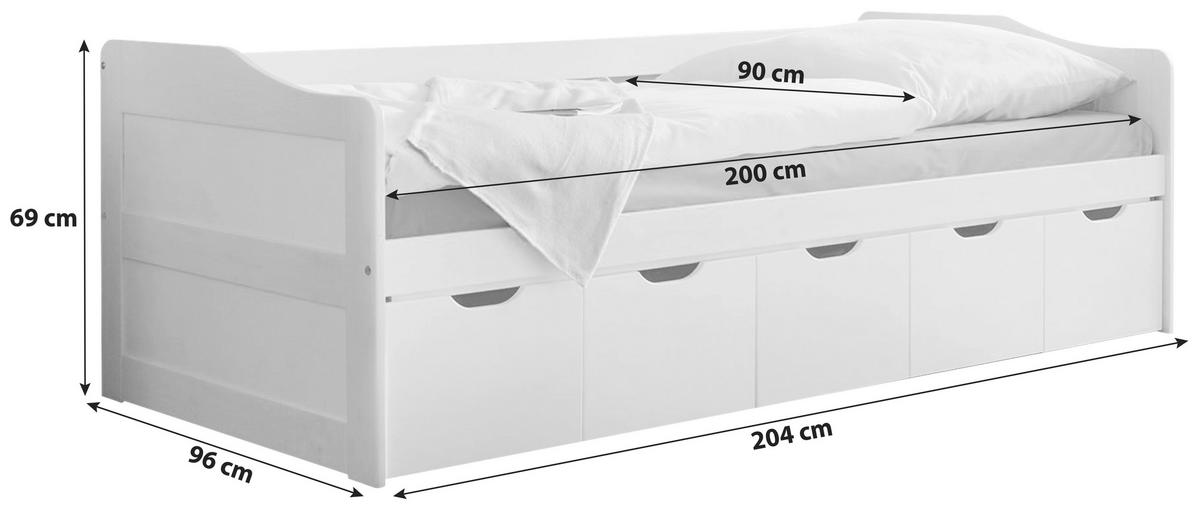 Posteľ s úložným priestorom MARIA biela - biela, Modern, drevo (90/200cm) - MID.YOU