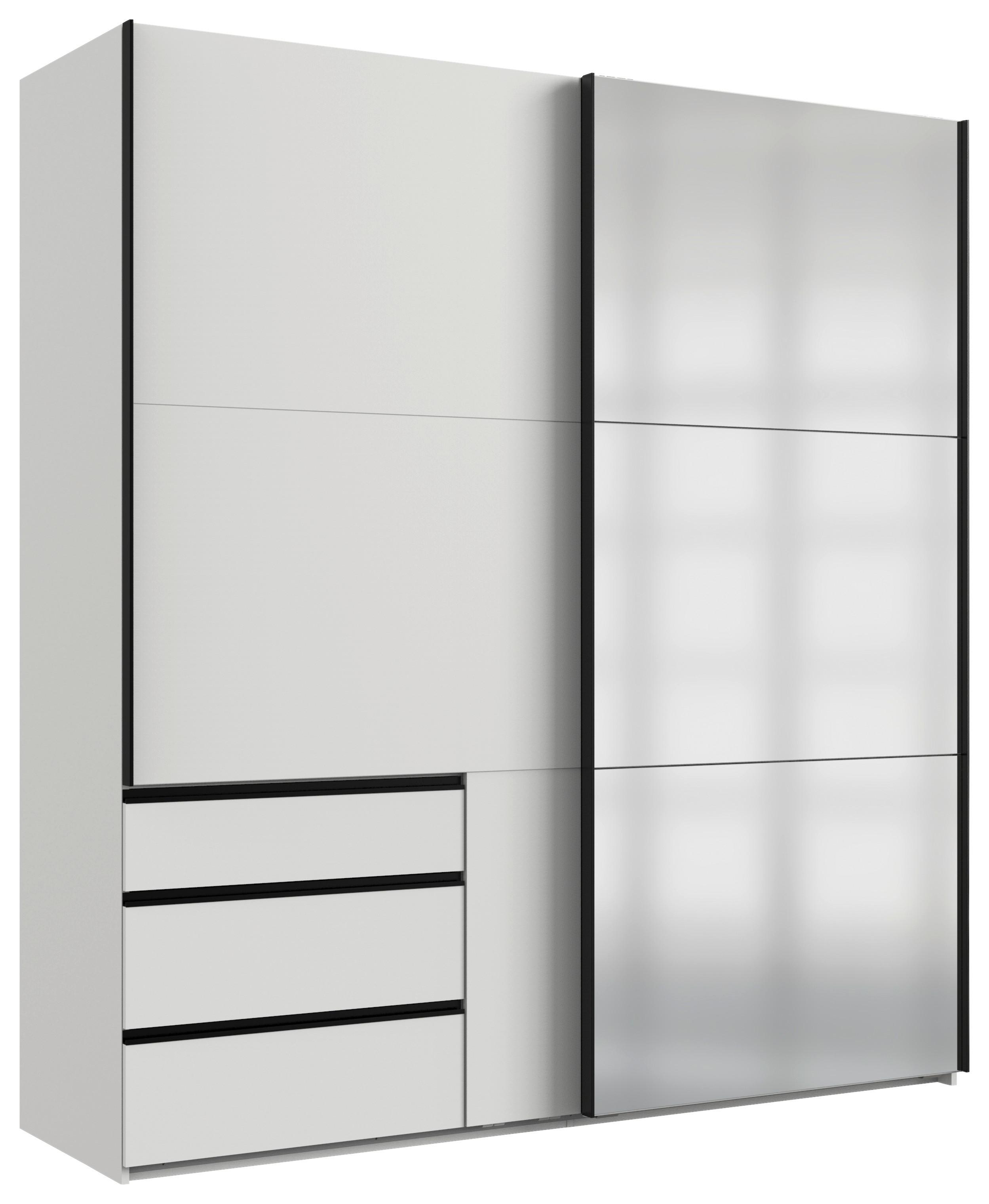 Schwebetürenschrank Level 36 A Weiß Dekor/Spiegel, B: 200cm - Weiß, MODERN, Glas/Holzwerkstoff (200/216/65cm) - MID.YOU