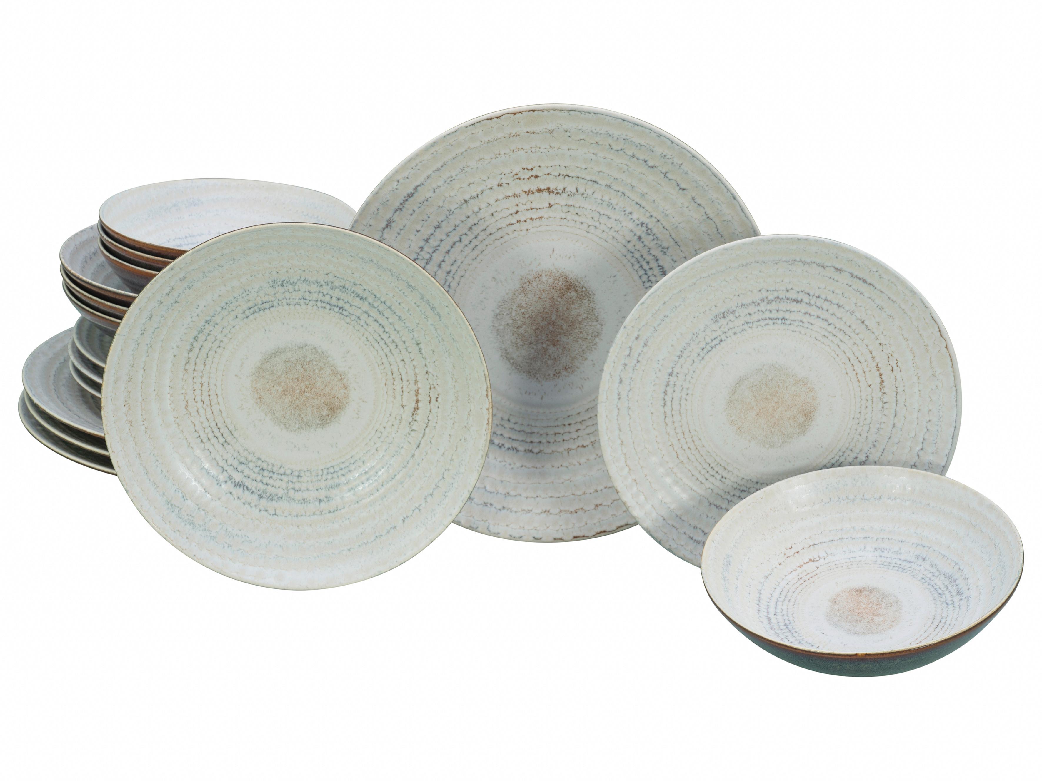 Tafelservice Neapel Offwhite Steinzeug, 4 Pers., 16-teilig - Creme/Braun, Basics, Keramik - Creatable