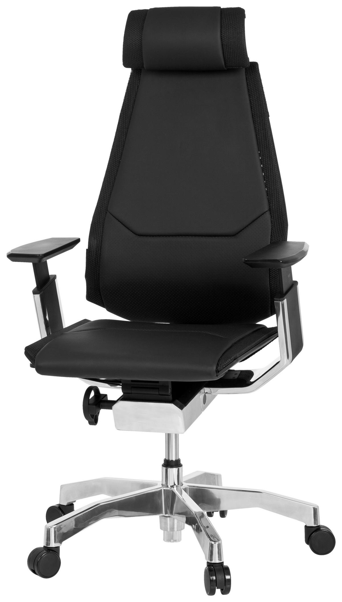 Drehstuhl Genidia Pro Schwarz - Alufarben/Schwarz, MODERN, Leder/Kunststoff (57/119/46cm) - MID.YOU