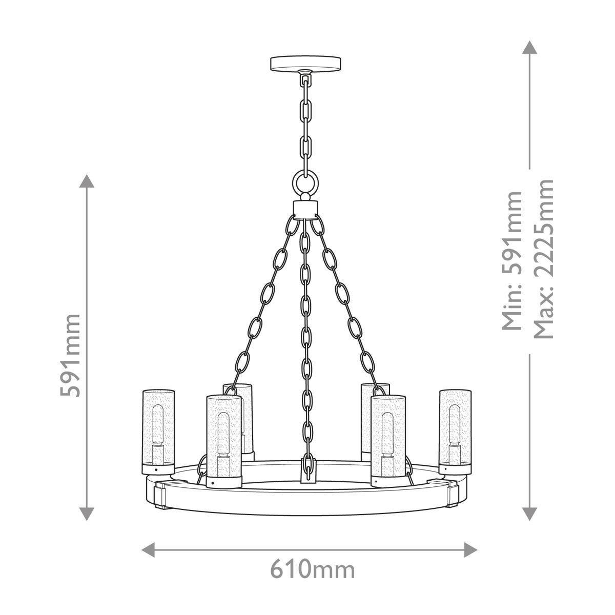 Csillár Hk-Sawyer6-Sq - fekete/vad tölgy, Konventionell, üveg/fém (59,1/61cm) - Elstead Lighting