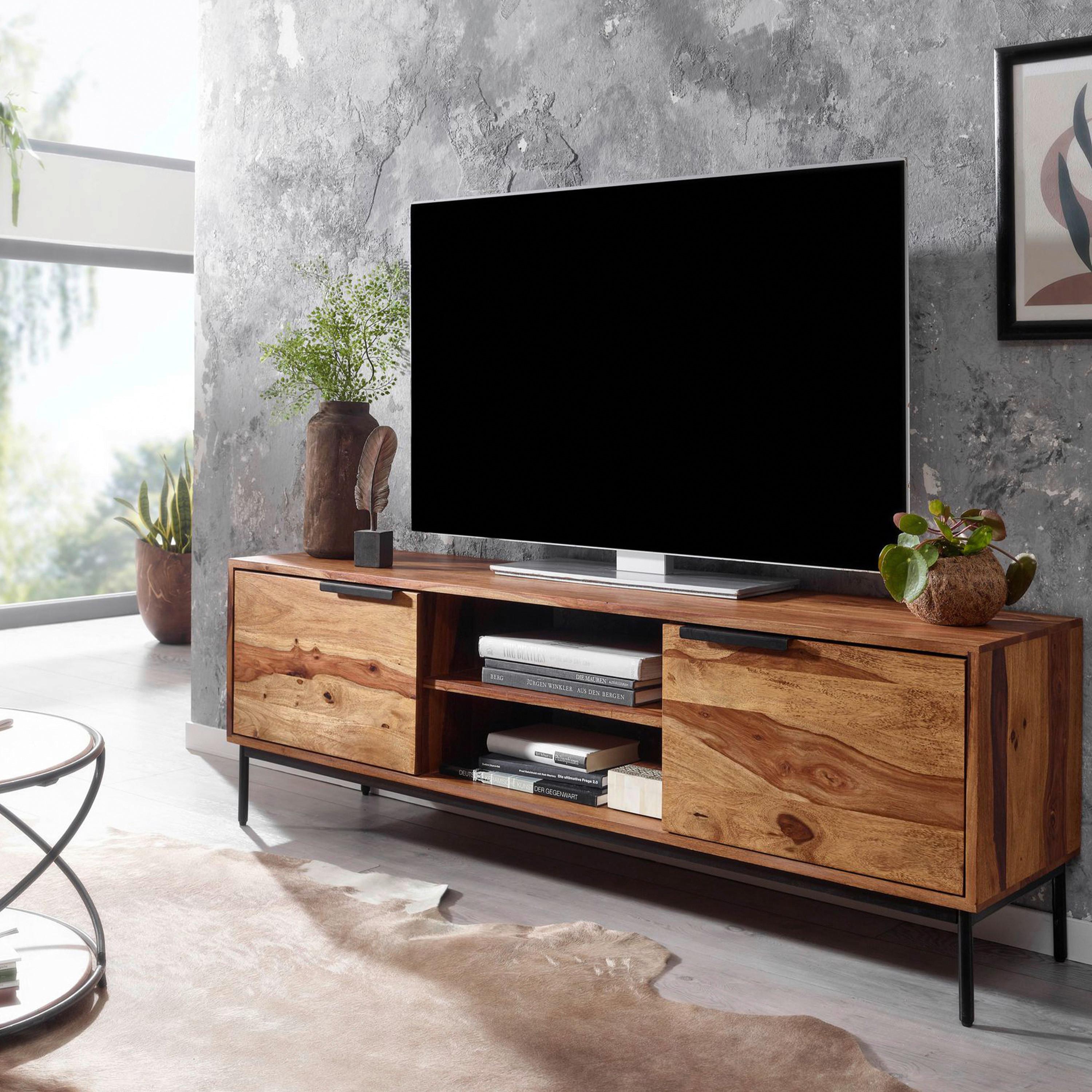 Sideboard Sheesham Sheeshamfarben B: 147 cm - Sheeshamfarben/Schwarz, Design, Holz (147/51/38cm) - MID.YOU