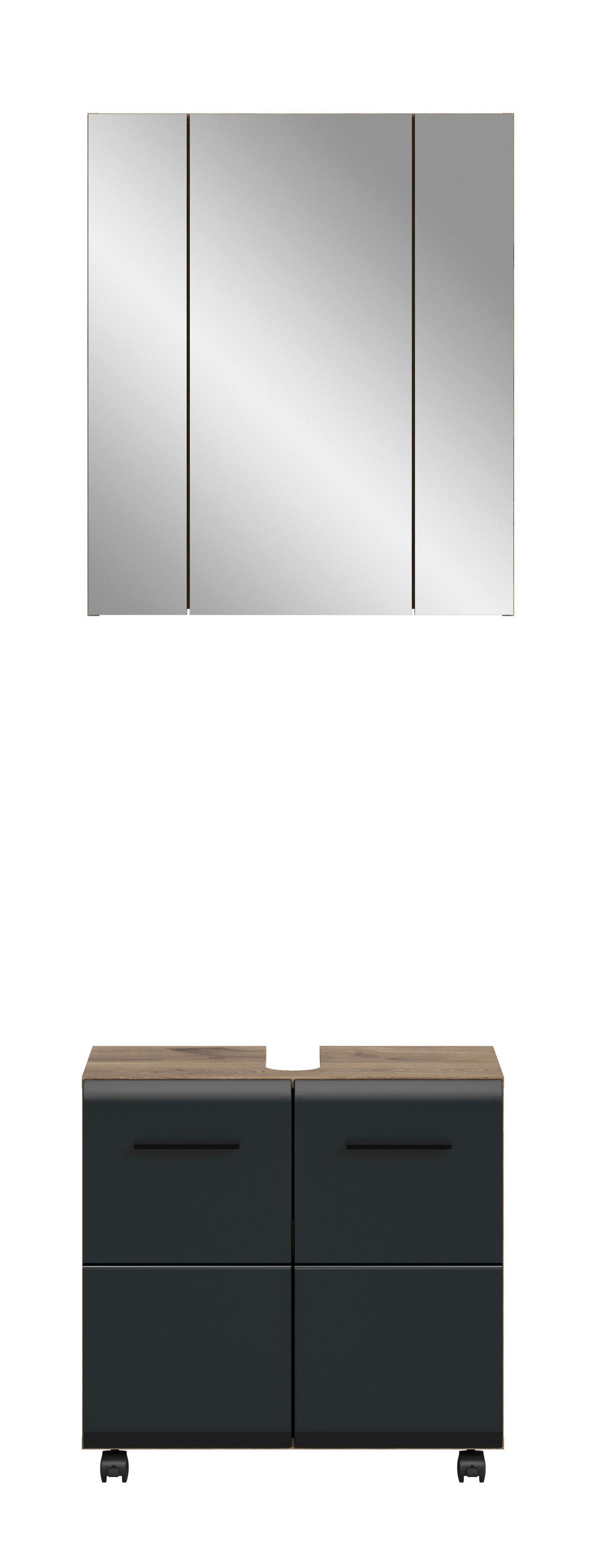 Badezimmer ICE Schwarz, Eiche dunkel B: 60 cm - Eiche dunkel/Schwarz, Trend, Glas/Holzwerkstoff (60cm) - MID.YOU
