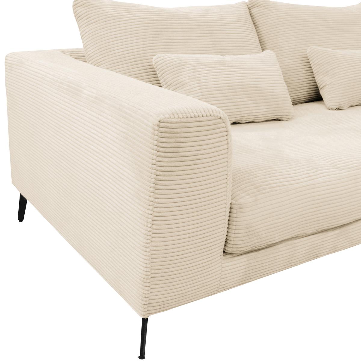 Ecksofa Berlin Cord Creme 313x172 cm - Creme/Schwarz, Design, Textil (313/172cm) - Livetastic
