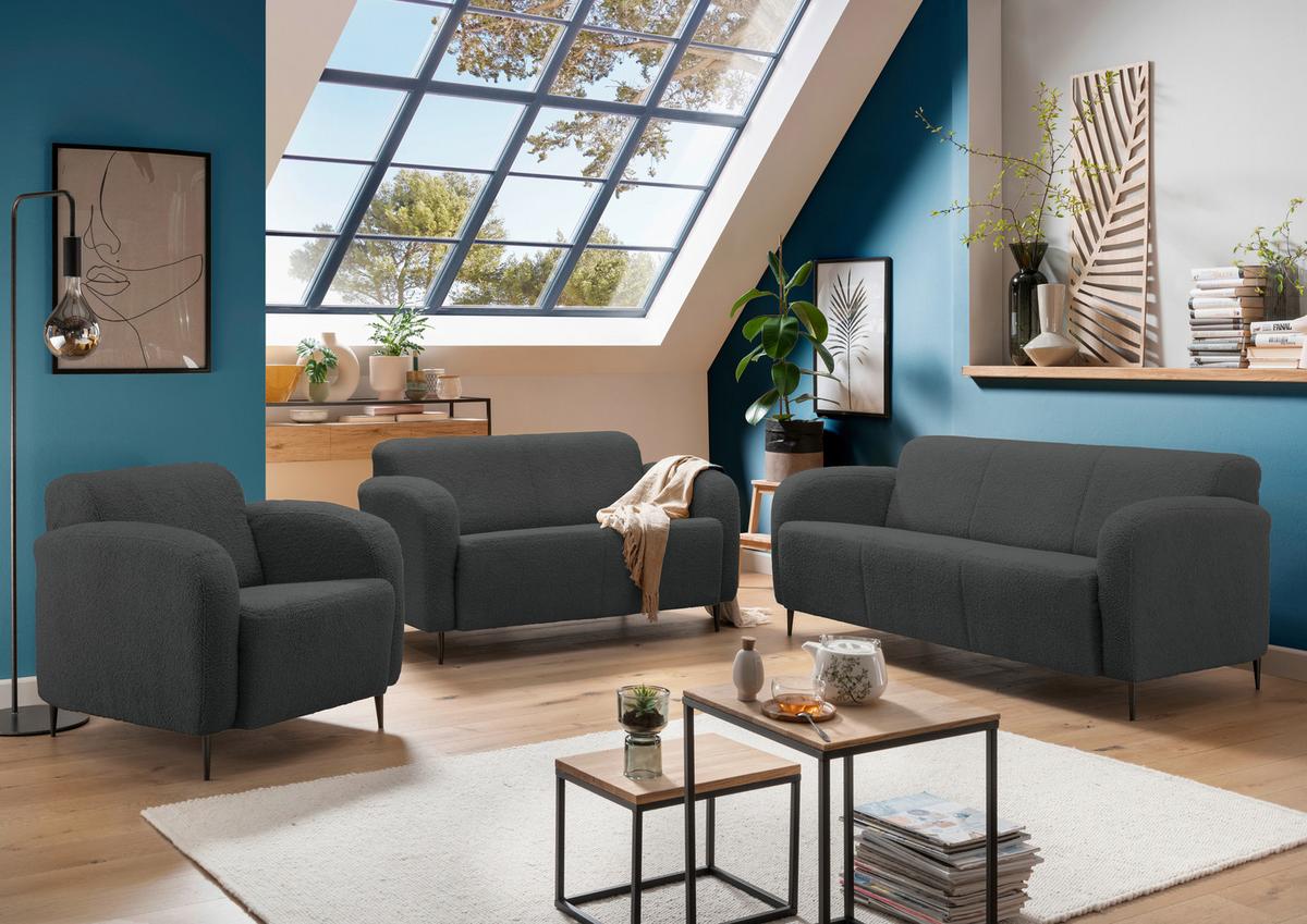2-Sitzer-Sofa Marone Anthrazit Teddystoff - Anthrazit/Schwarz, MODERN, Textil (140/76/90cm) - Livetastic