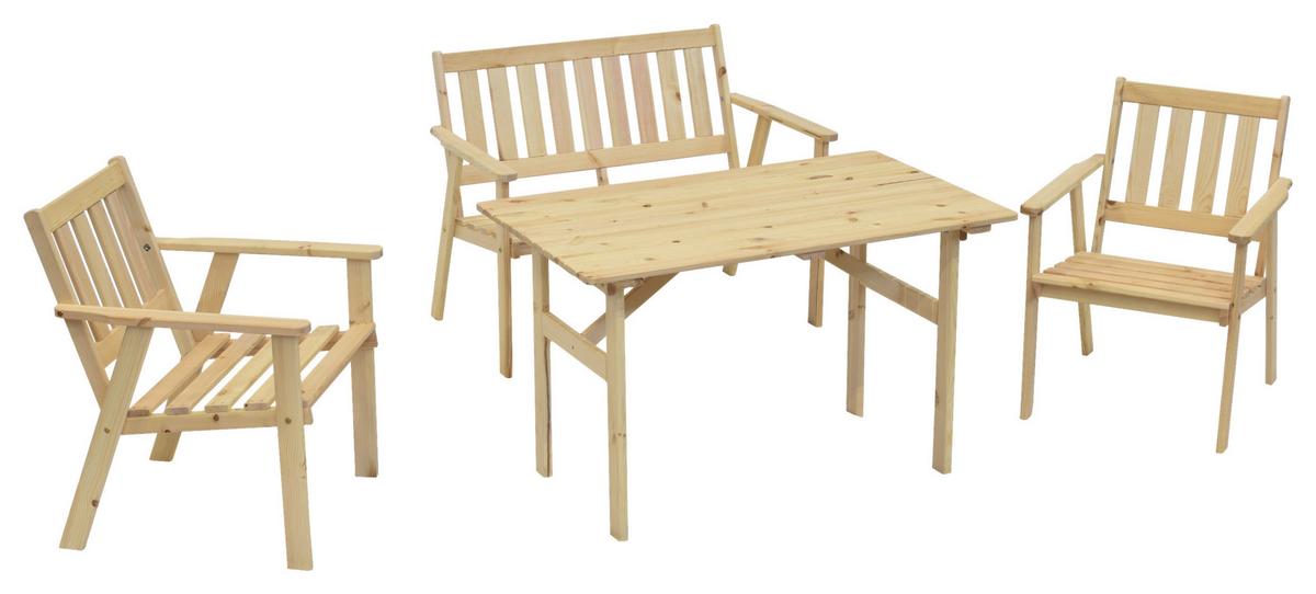 Gartenmöbel Set 7-Tlg. Sylt Kiefer Echtholz mit Kissen - Rot/Naturfarben, MODERN, Holz/Kunststoff - Gardenson
