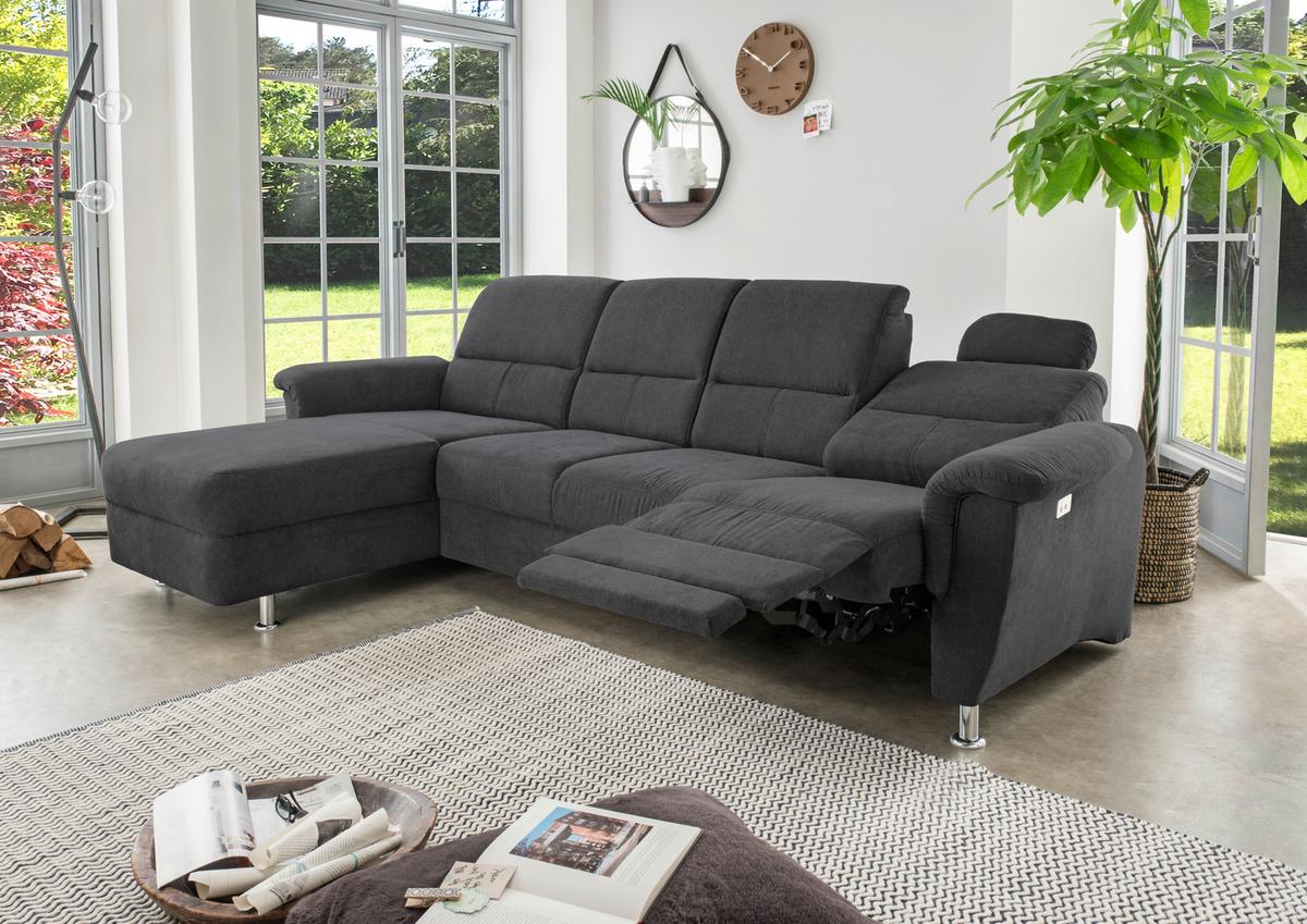 Ecksofa Parole Schwarz S: 165/292 cm - Chromfarben/Schwarz, KONVENTIONELL, Textil (292/165cm) - Livetastic