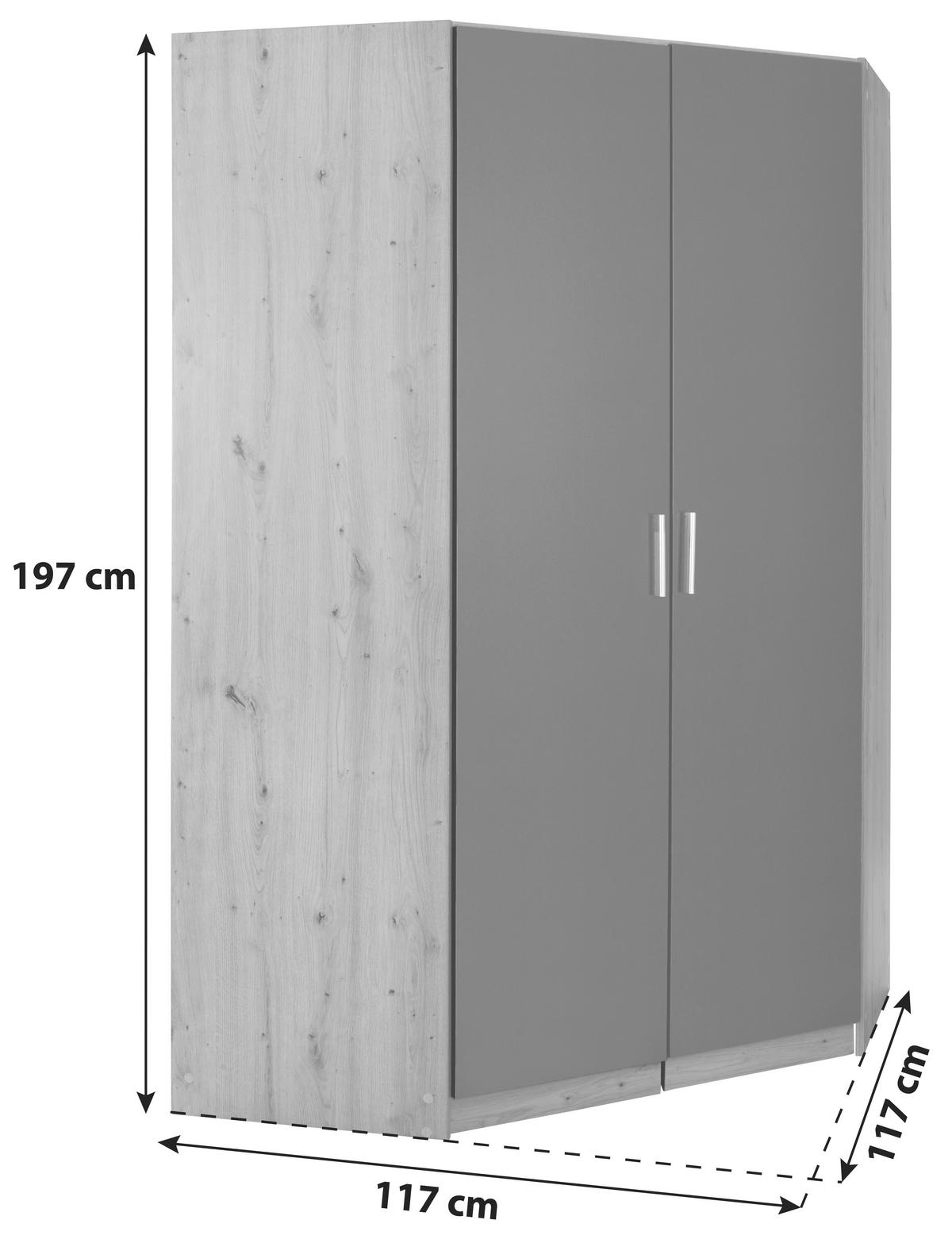 Sarokszekrény Celle Extra - Artisan tölgy/sötétszürke, Design, faalapú anyag (117/197/117cm)