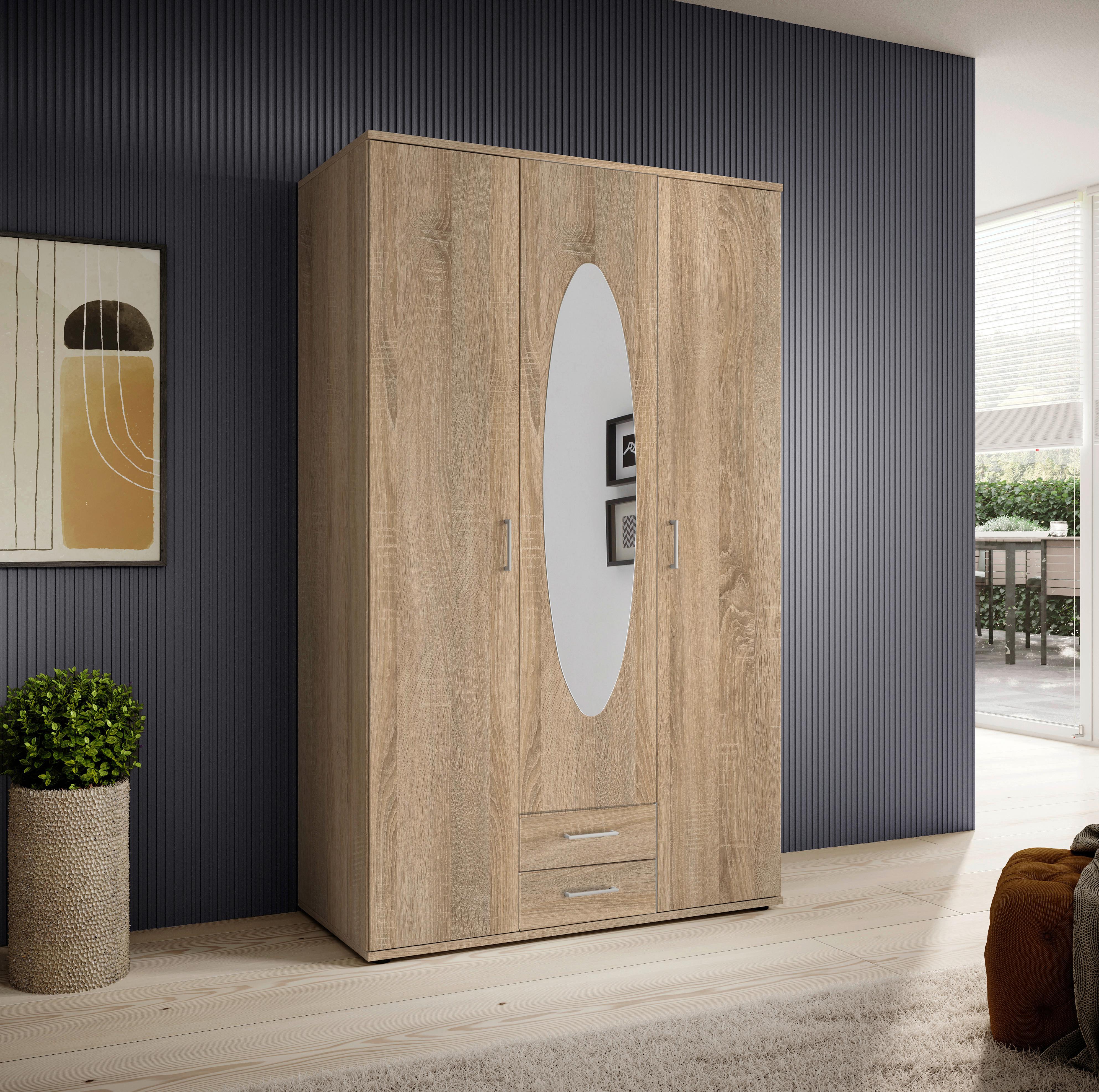 Drehtürenschrank Mit Spiegel 159cmpaul,eiche Sonoma 3-Türig - Sonoma Eiche, Basics, Glas/Holzwerkstoff (159/195/55cm)