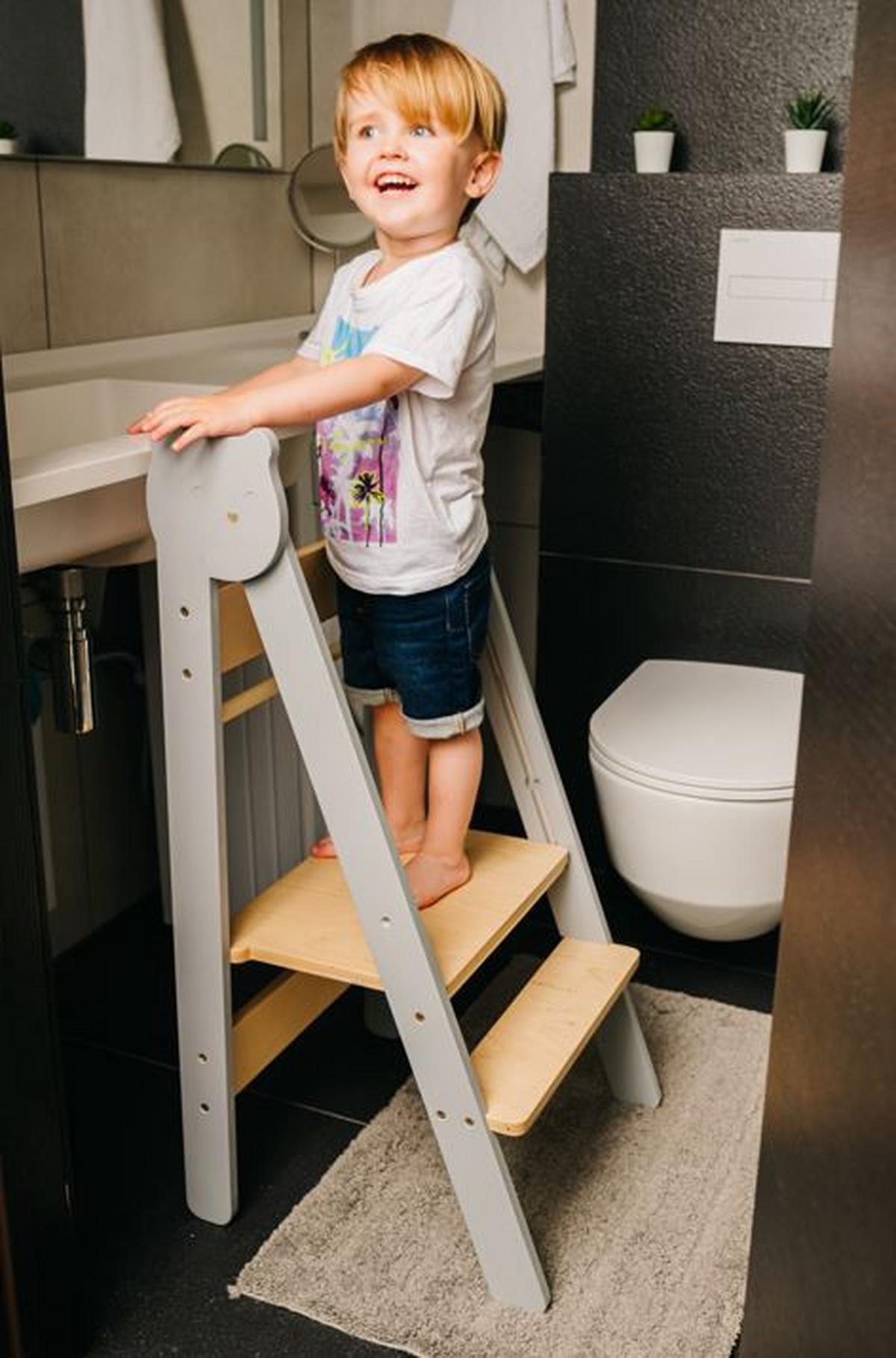 Lernturm Space Saving Grau/Natur - Naturfarben/Grau, Basics, Holz (38/90/40cm)