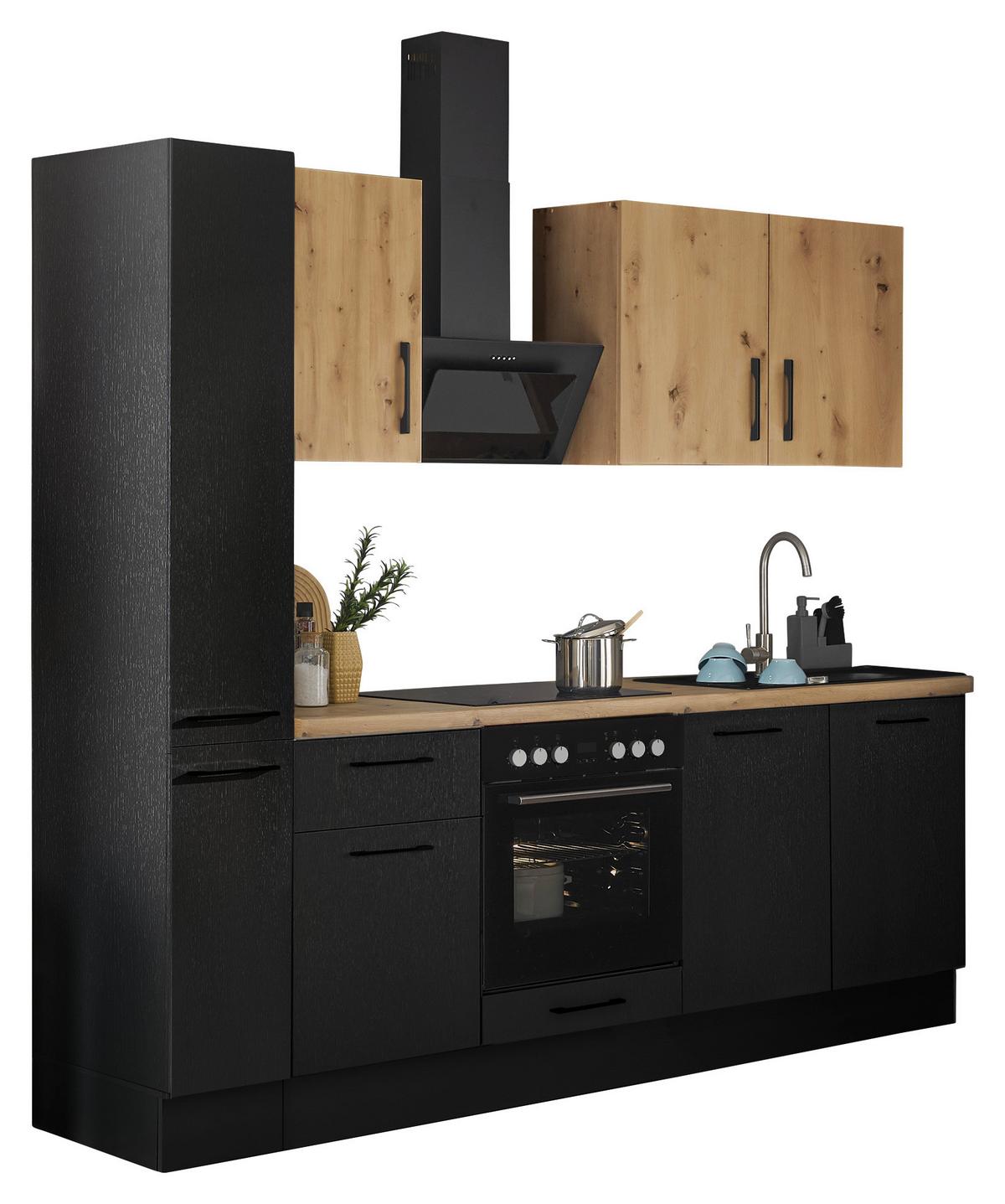 Küchenblock Turin Schwarz/Eiche Dekor B: 240 cm - Schwarz/Eiche Artisan, Basics, Holzwerkstoff (240cm) - MID.YOU