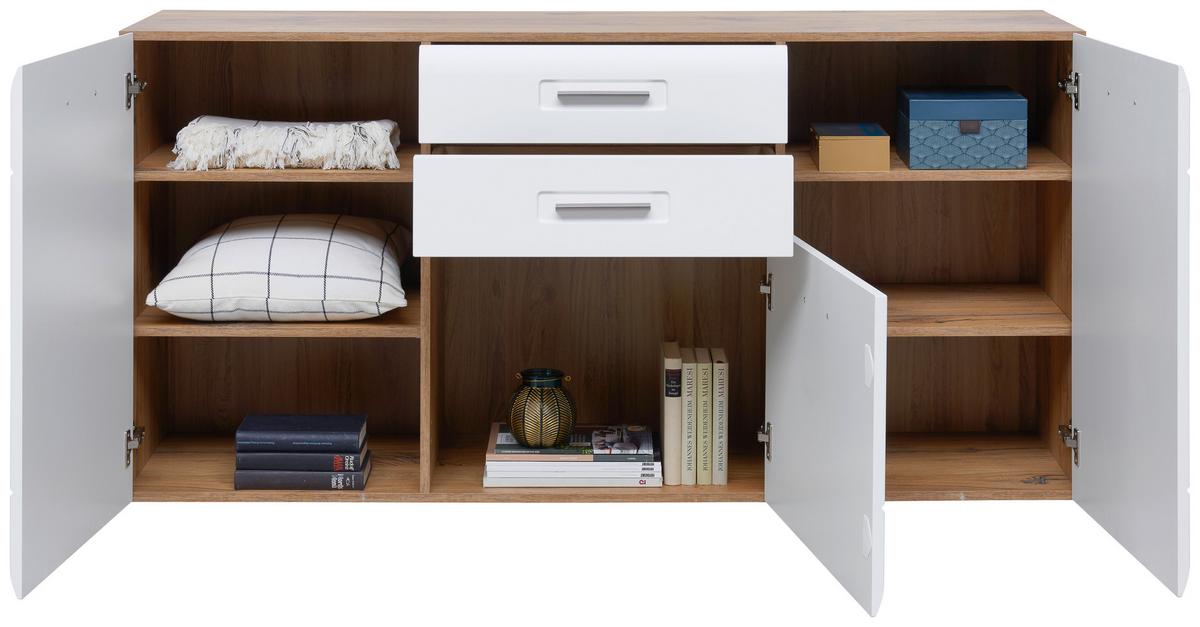 Sideboard B: 163,2 cm Auris Eiche Dekor/Weiß - Eichefarben/Weiß, MODERN, Holzwerkstoff (163,2/81,3/43,1cm) - Luca Bessoni