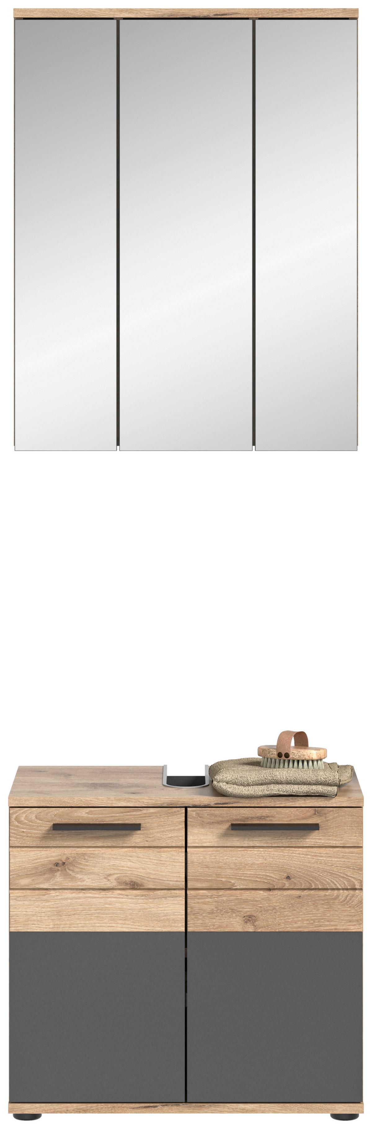Badezimmer Mason Grau Eiche Dekor - Eichefarben/Schwarz, MODERN, Glas/Holzwerkstoff (60cm) - MID.YOU