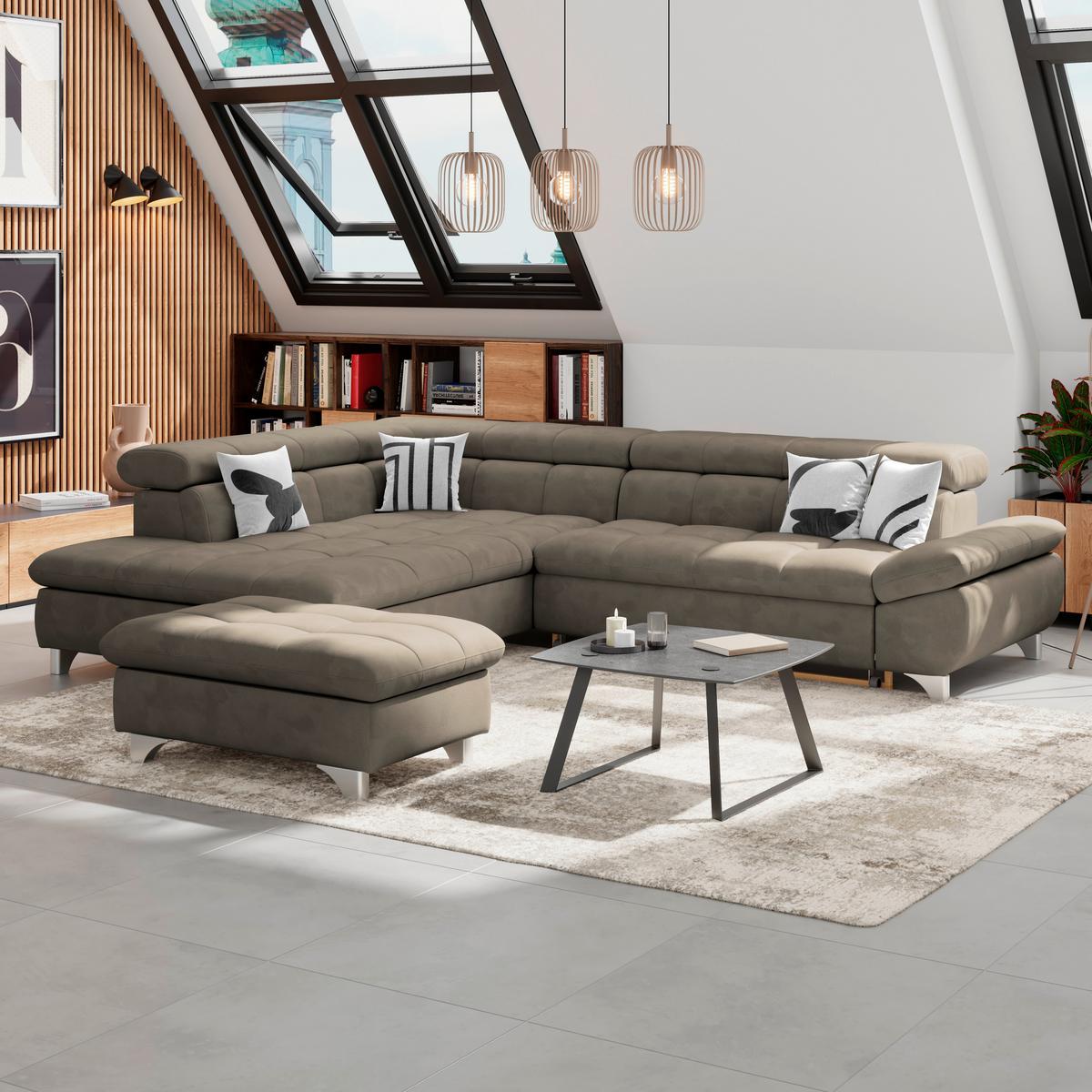 Ecksofa Gemini Dunkelbraun, B: 234cm - Taupe/Chromfarben, KONVENTIONELL, Textil (234/312cm)