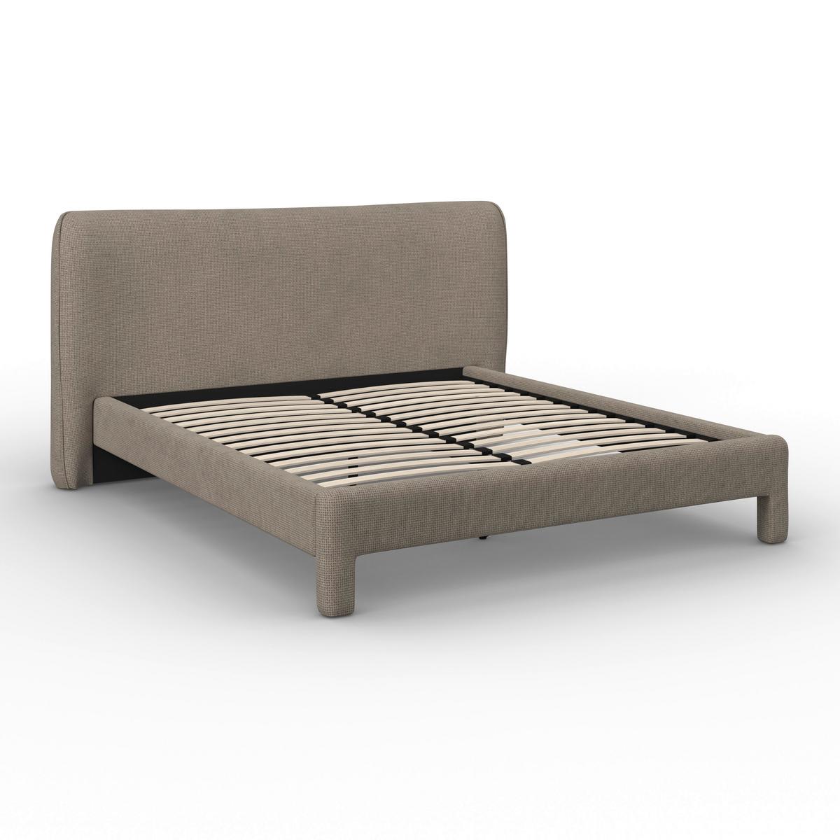 Čalúnená posteľ VALION 160x200 cm, sivohnedá - prírodná farba/farba duba, Modern, kov/drevo (160/200cm) - Bessagi Home