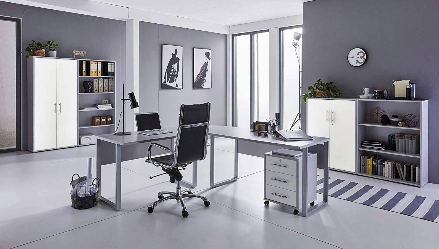 Büro Office Edition Set Grau/weiß - Weiß/Grau, MODERN, Holzwerkstoff - MID.YOU