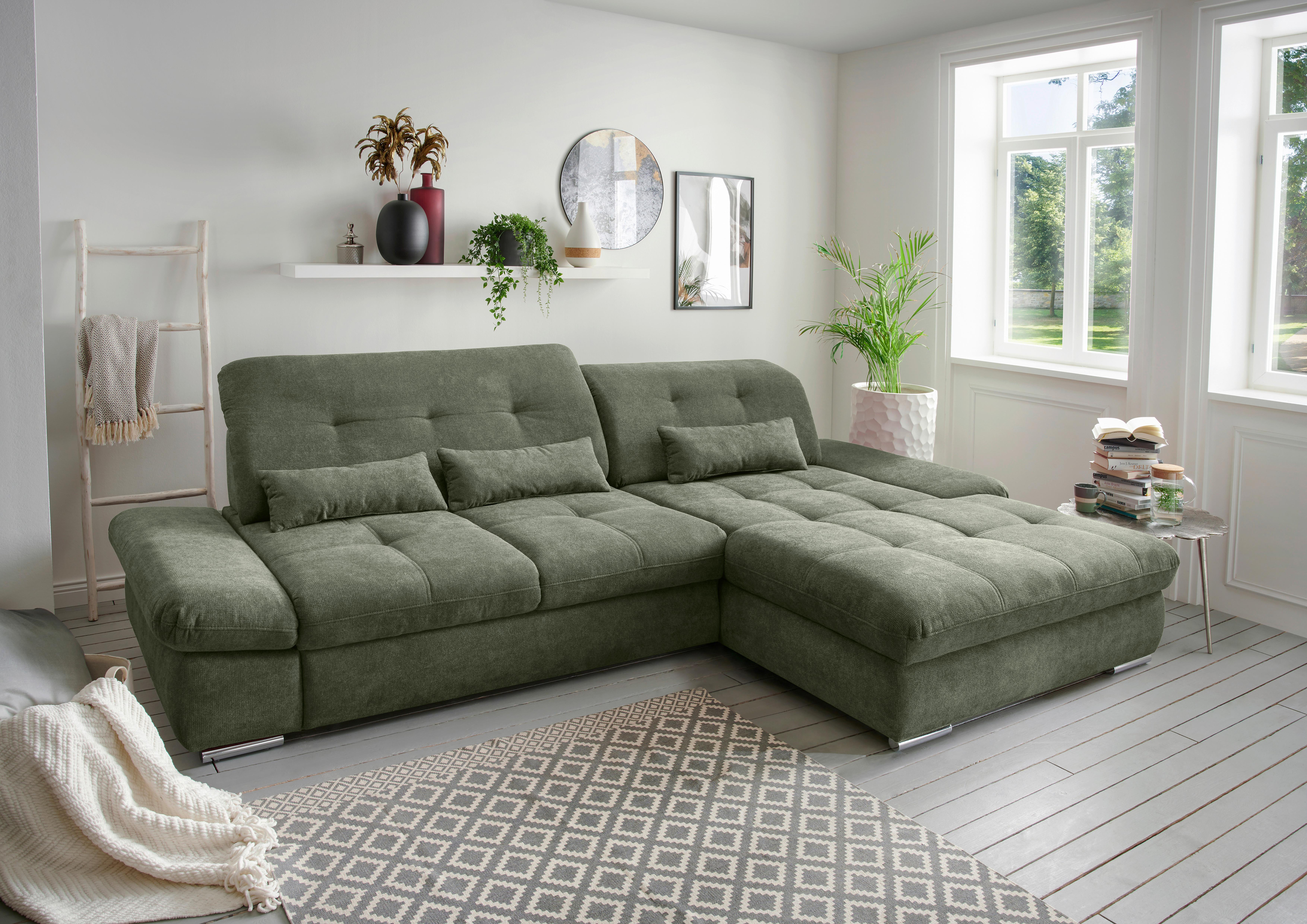 Ecksofa Dalida Dunkelgrün S: 300x196cm - Chromfarben/Dunkelgrün, MODERN, Textil (300/196cm) - Livetastic