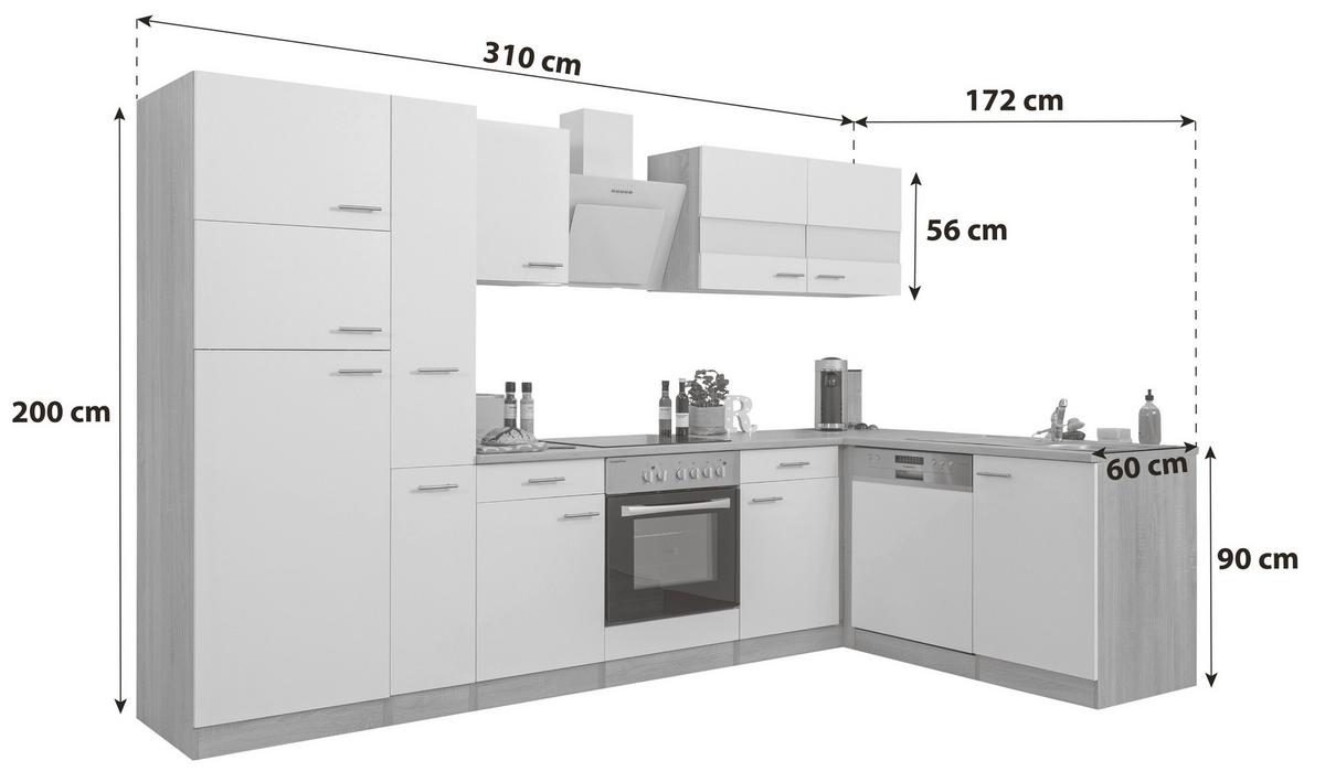 Eckküche ohne Geräte 310x200 cm Weiß/Eiche Dekor, Modern - Eichefarben/Weiß, Basics, Holzwerkstoff (310/172/172cm) - Respekta