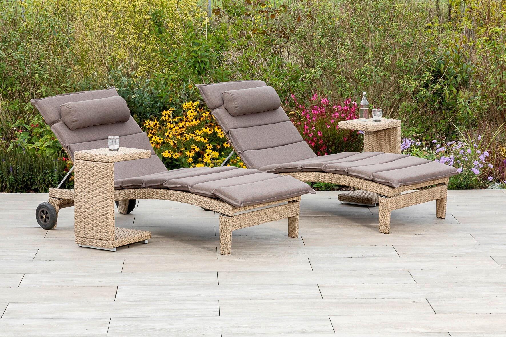 Gartenliege Andalusia - Beige/Braun, MODERN, Textil/Metall (90/100/208cm) - Gardenson