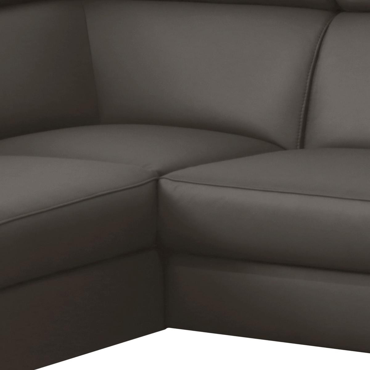 Ecksofa Lince Dunkelbraun S: 197x257 cm - Chromfarben/Dunkelbraun, Design, Leder/Textil (197/257cm) - Livetastic