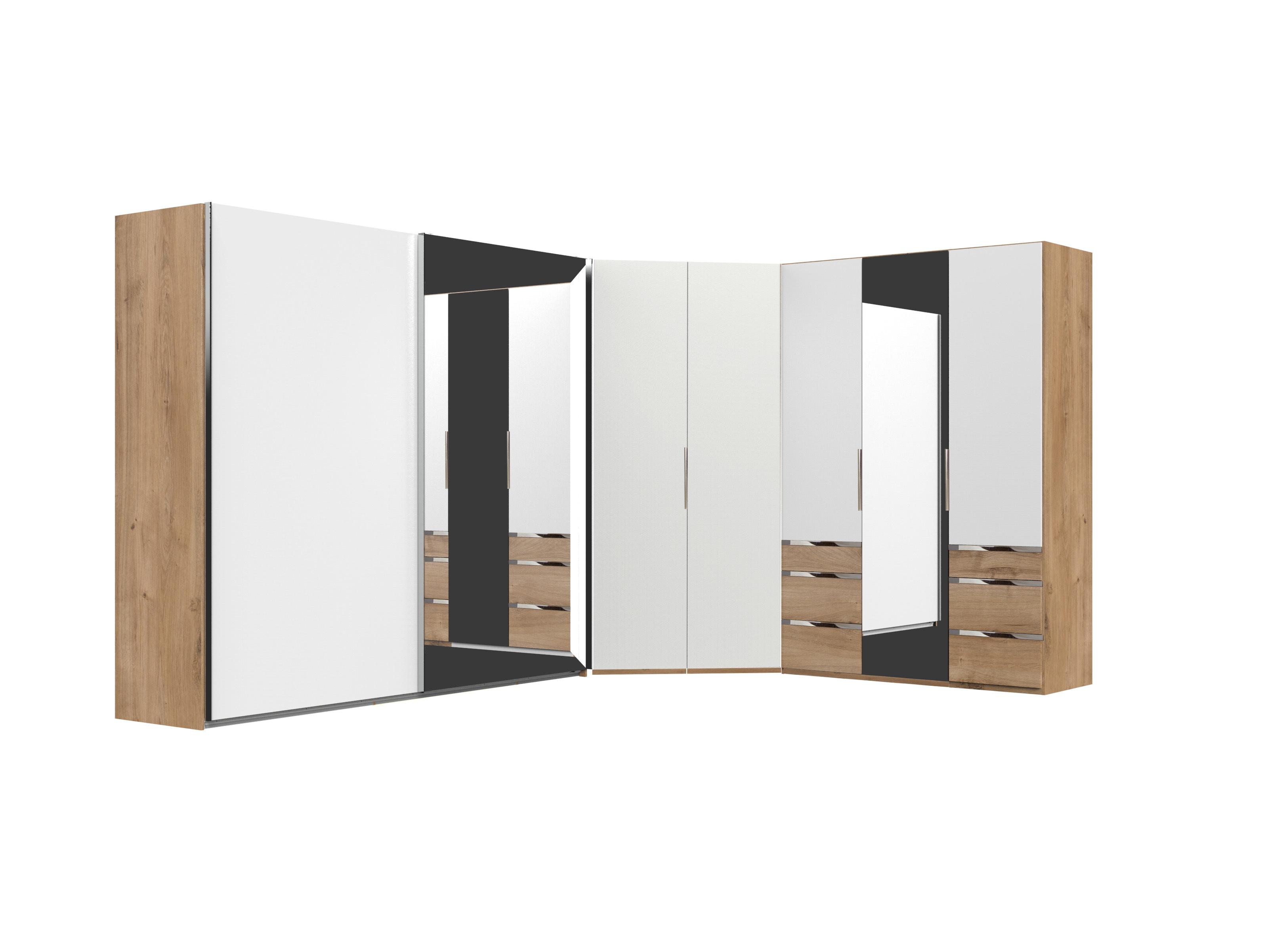 Šatníková skriňa so zrkadlom Level 36 A, biela/dub - biela/farba duba, Konventionell, kov/kompozitné drevo (200/236/65cm)