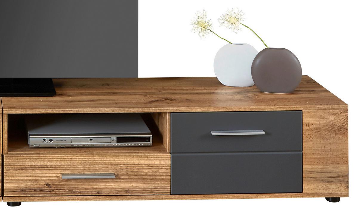 Wohnwand Modern 6-tlg. Mit Led Fargo, Wotan Eiche Dekor/grau - Eichefarben/Grau, MODERN (240/192/38cm)