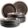 Tafelservice Niara 6 Personen 12-Teilig - Graubraun/Schwarz, Basics, Keramik - Mäser
