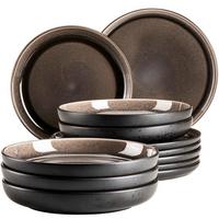 Tafelservice Niara 6 Personen 12-Teilig - Graubraun/Schwarz, Basics, Keramik - Mäser
