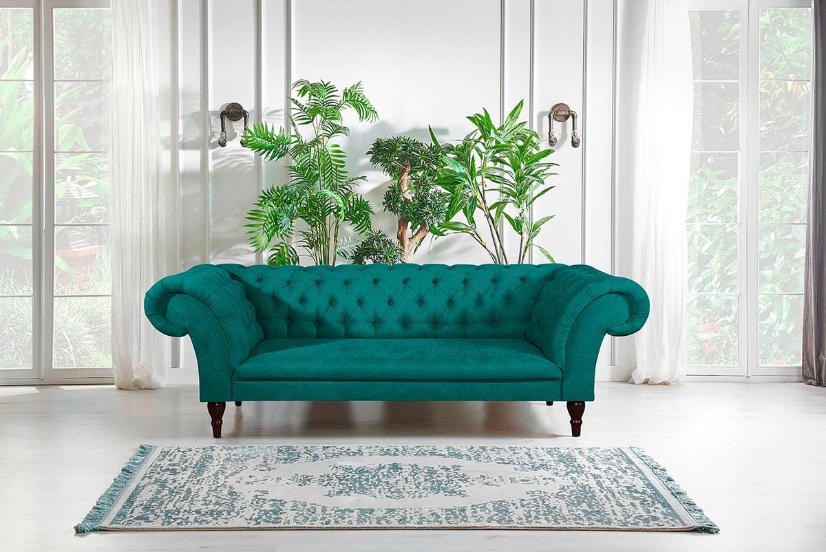 3-Sitzer-Sofa Preston Türkis B: 232 cm - Türkis/Braun, Design, Textil (232/79/97cm) - Livetastic