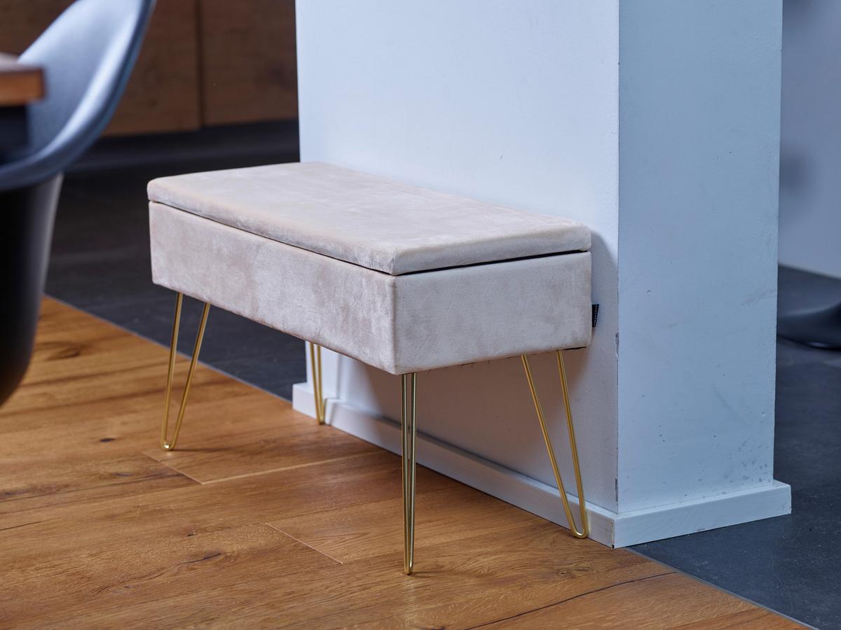 Hockerbank Scarlett Creme H: 42 cm mit Stauraum - Weiß, Design, Textil (75/42/30cm) - Echtwerk