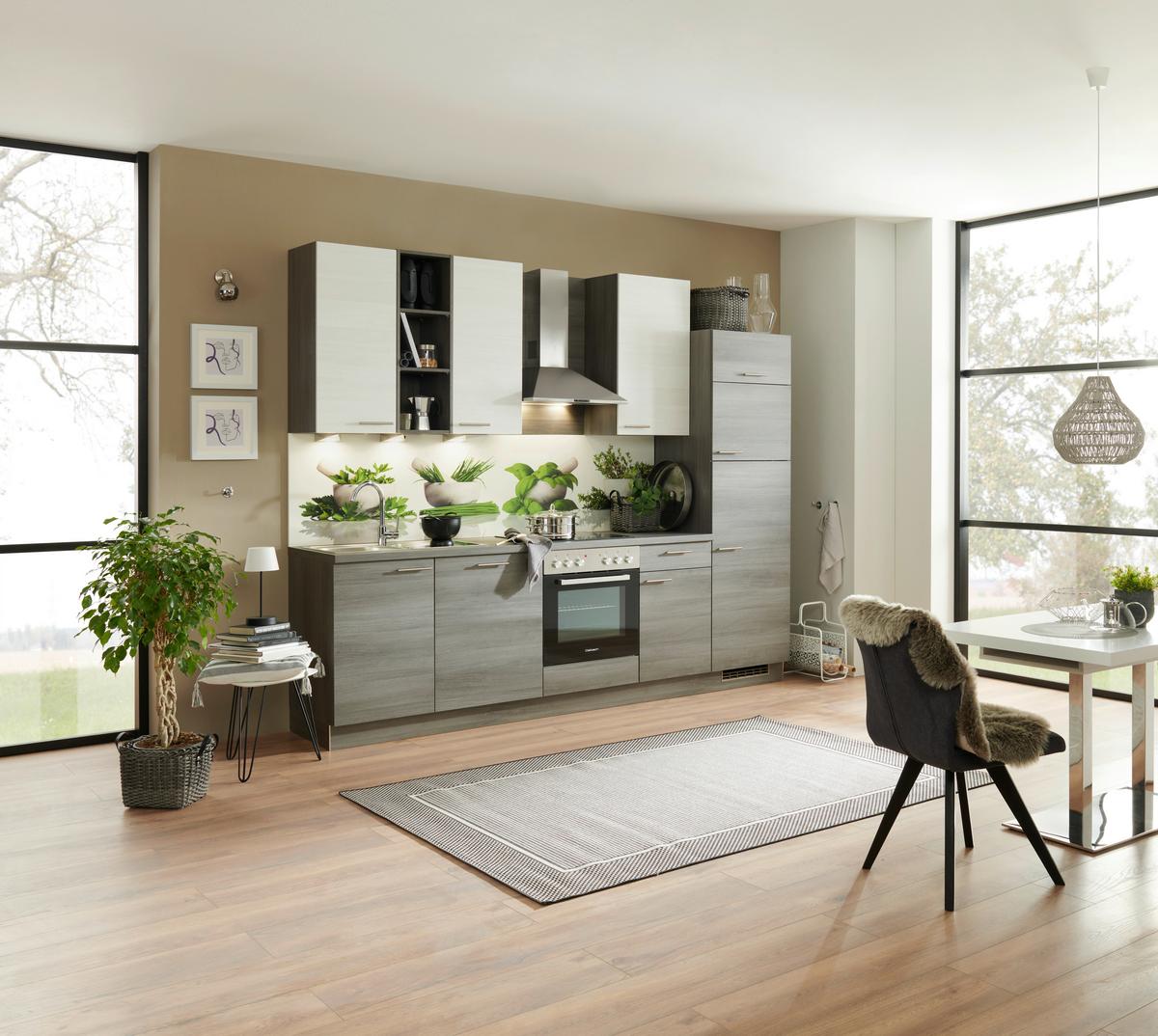 Küchenzeile Plan Mit Geräten B: 280 Cm Weiß/eiche Dekor - Trend, Holzwerkstoff (280cm) - Express