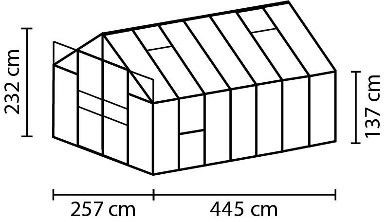 Frei stehendes, großes Gewächshaus mit Giebeldach
