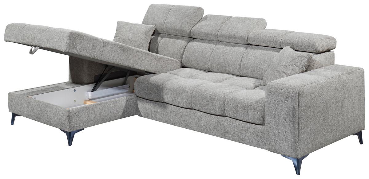 Ecksofa Mit Bettkasten Sydney Hellgrau 172x268 Cm - Hellgrau/Schwarz, KONVENTIONELL, Textil (172/268cm) - MID.YOU