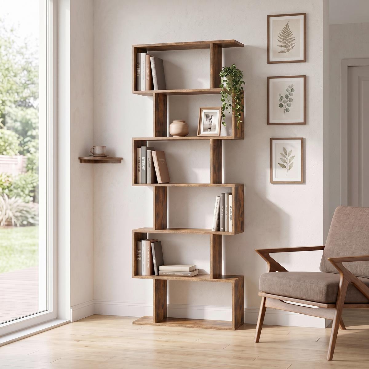 Nástenná knižnica IRON - hnedá, Basics, kompozitné drevo (70/190,5/24cm) - Boxxx