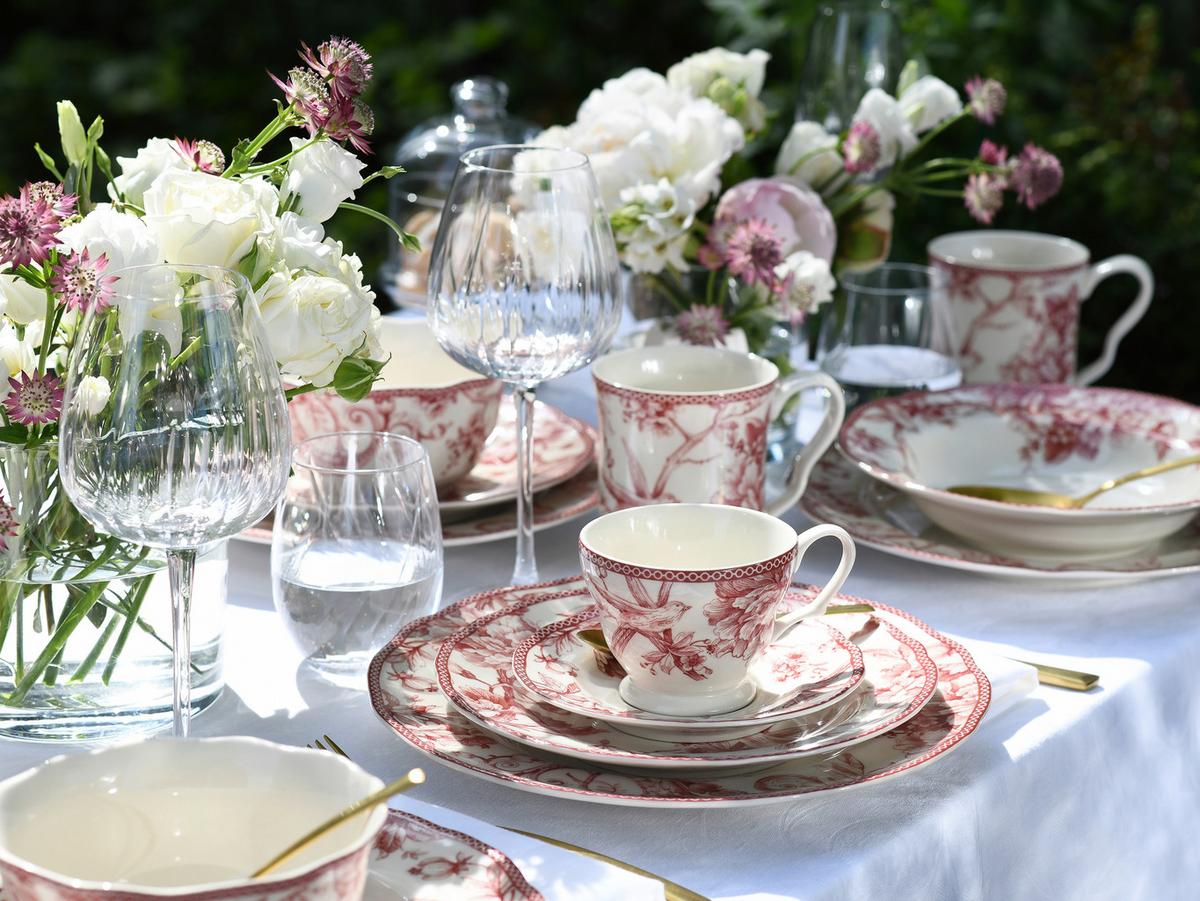 Kaffeeservice Keramik, Weiß/Bordeaux, 12--Teilig - Bordeaux/Weiß, Basics, Keramik - Creatable