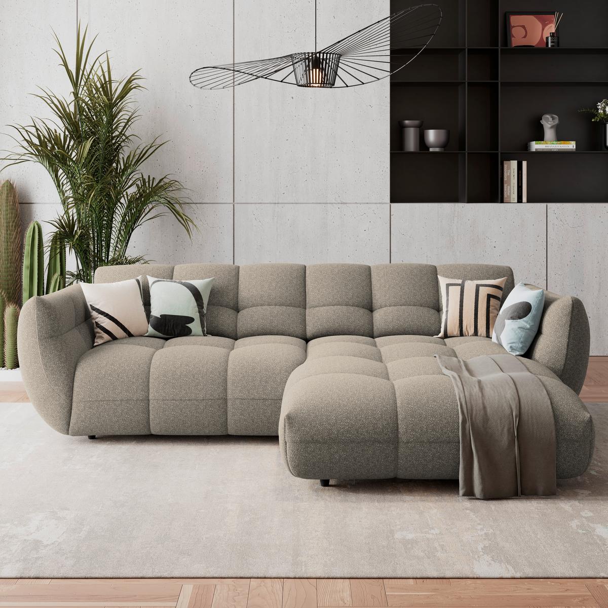 Ecksofa Panda Chenille beige, 280x178cm - Beige/Schwarz, Trend, Textil (280/178cm)