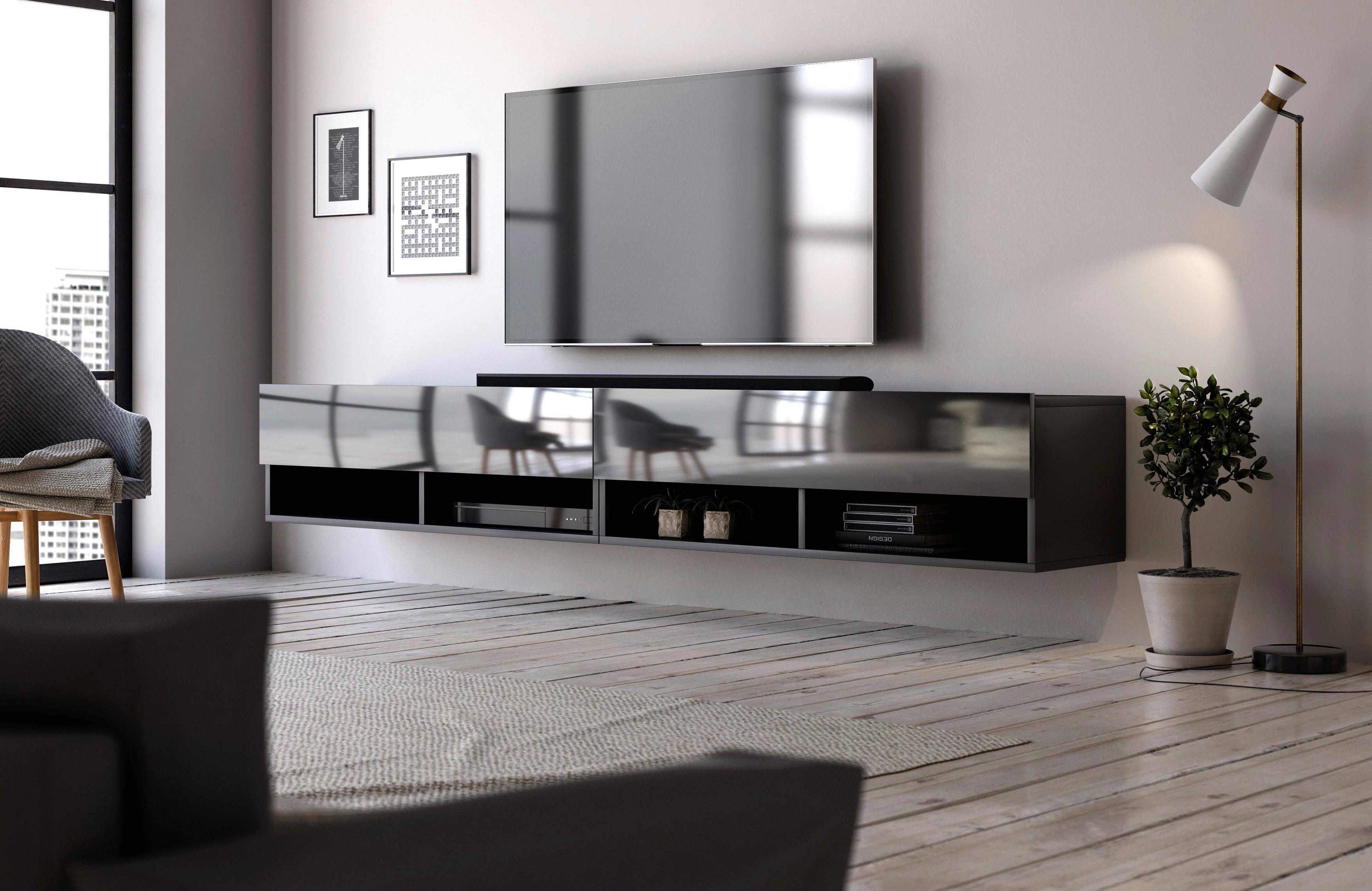 Lowboard TV Stand Derby 200 Schwarz B: 200 cm - Schwarz Hochglanz/Schwarz, Design, Holzwerkstoff/Kunststoff (200/31/33cm) - MID.YOU