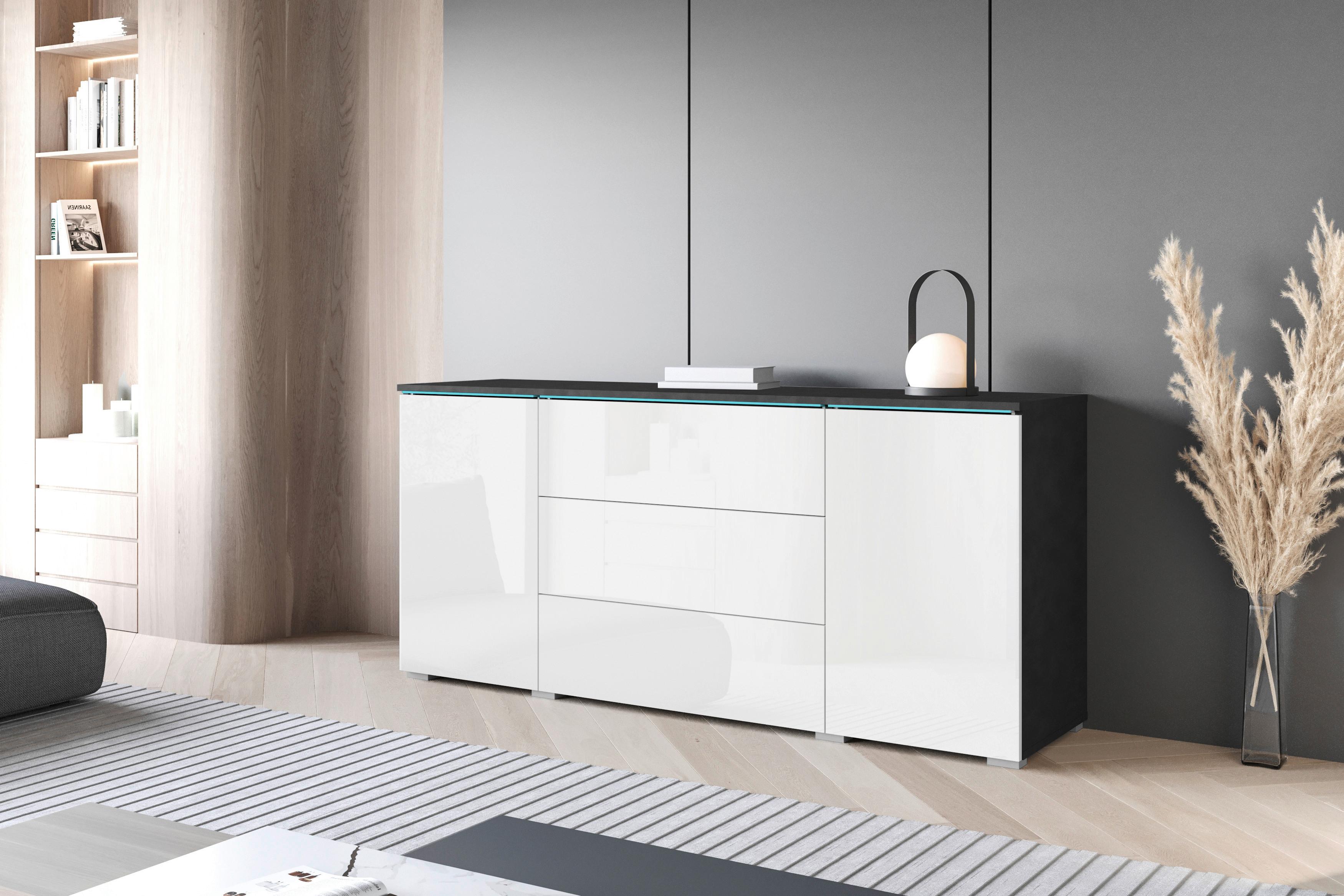 Komoda VERA antracit/biela - sivá/biela s vysokým leskom, Basics, kompozitné drevo/plast (150/67,9/39,5cm) - P & B