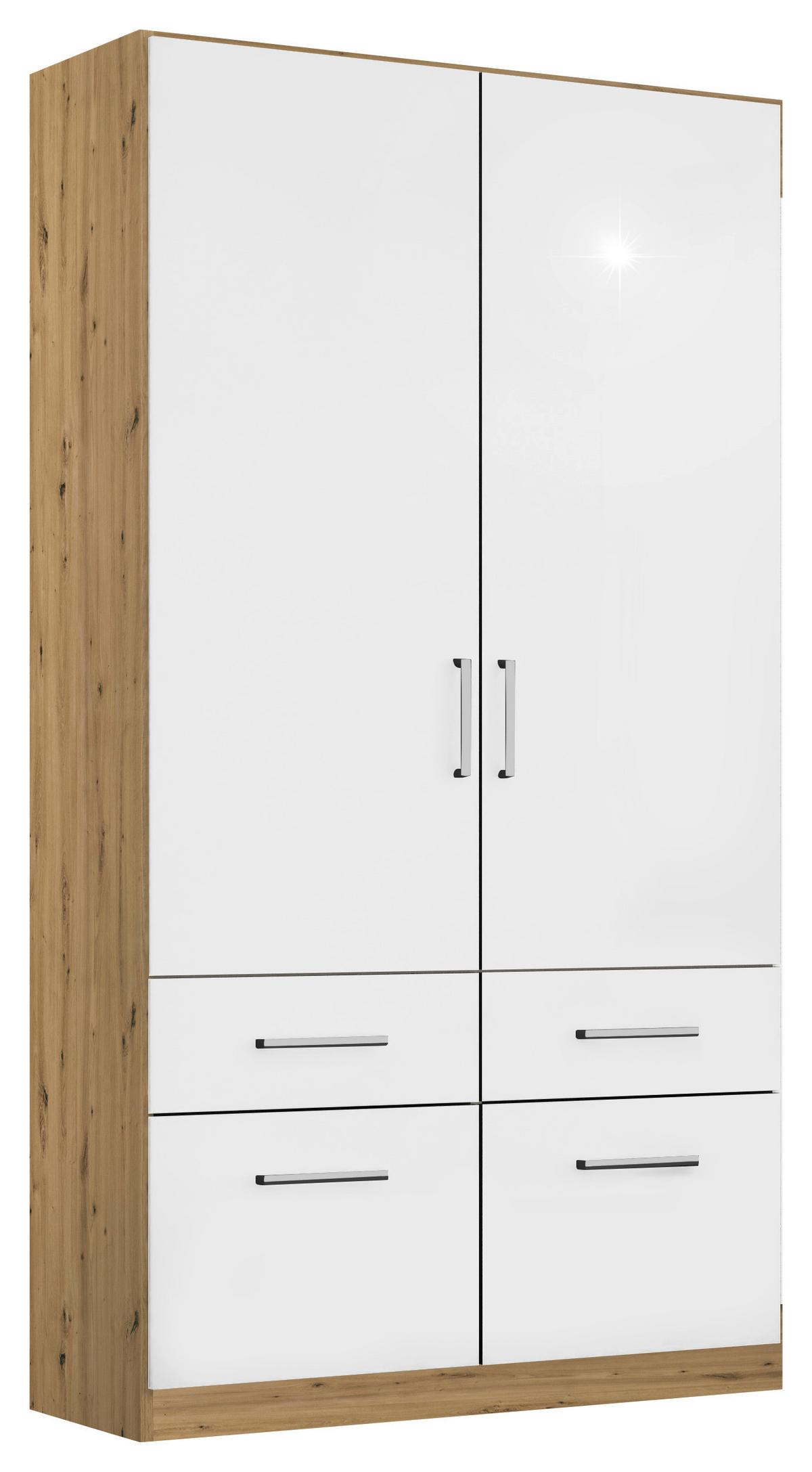 Drehtürenschrank 91 Cm Belrin Eiche Dekor/weiß - Weiß Hochglanz/Eiche Artisan, MODERN, Holzwerkstoff (91/210/54cm) - Rauch Möbel