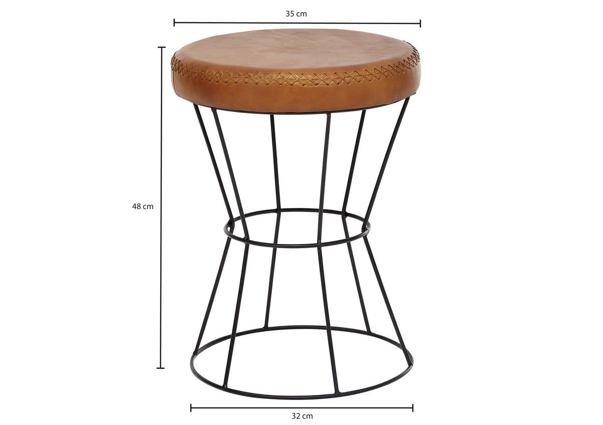 Hocker Leder Braun Sitz Gepolstert H: 48 Cm Rund - Schwarz/Braun, MODERN, Leder (35/48/35cm) - MID.YOU