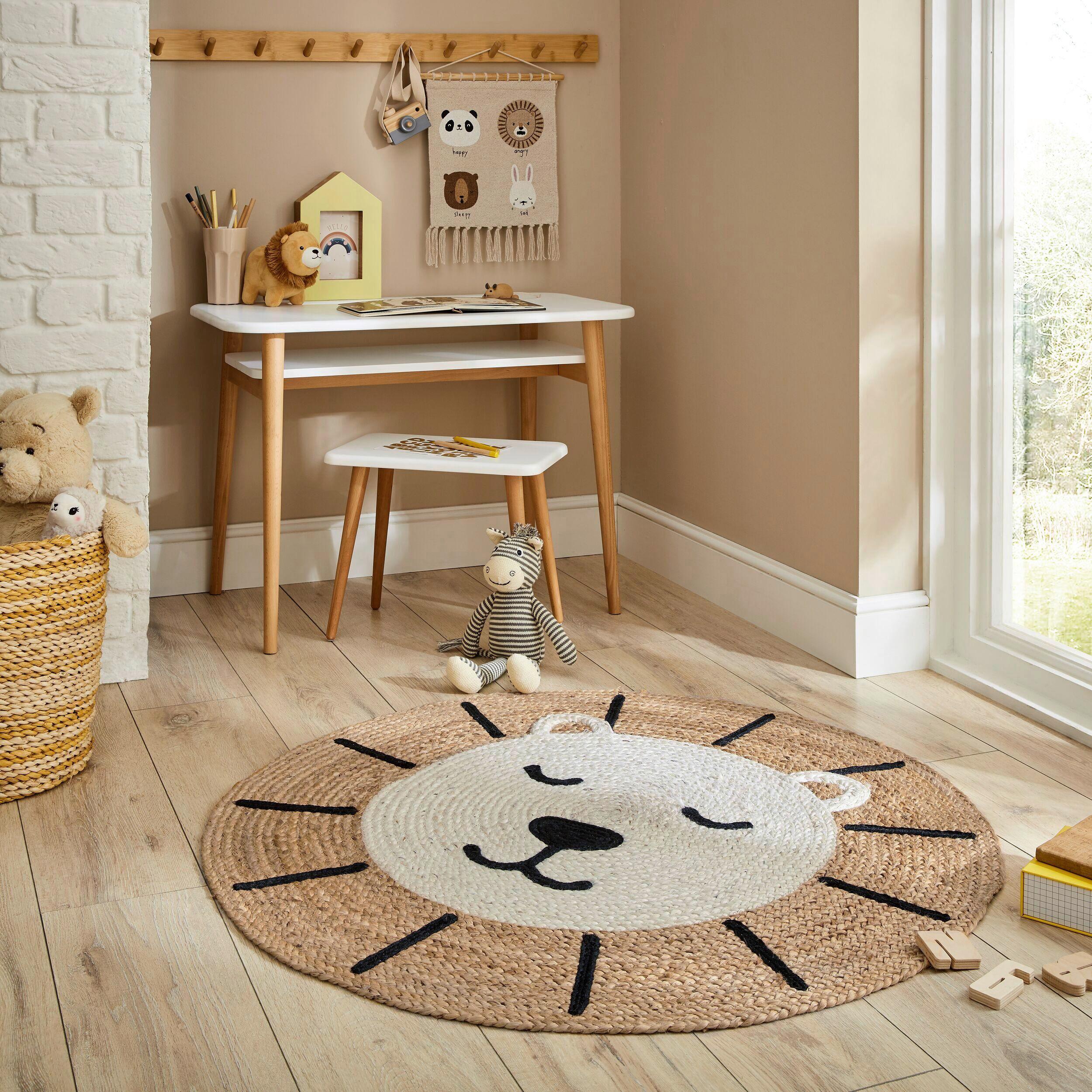 Kinderteppich Jute Leo Lion Natural 100x100 - Creme, Basics, Textil (100cm)
