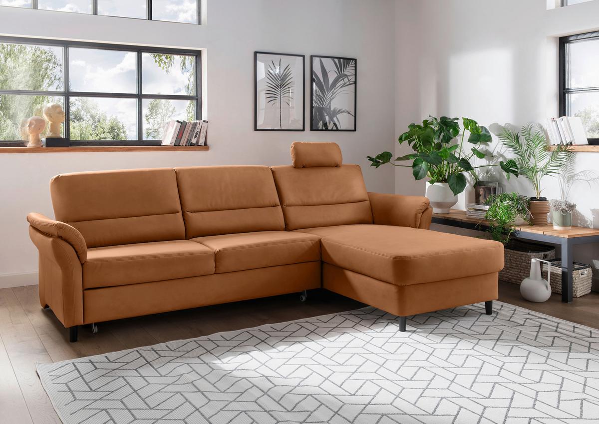 Ecksofa Cavoli, Cognac S: 279x176 cm - Cognac/Schwarz, MODERN, Textil (279/176cm) - Livetastic