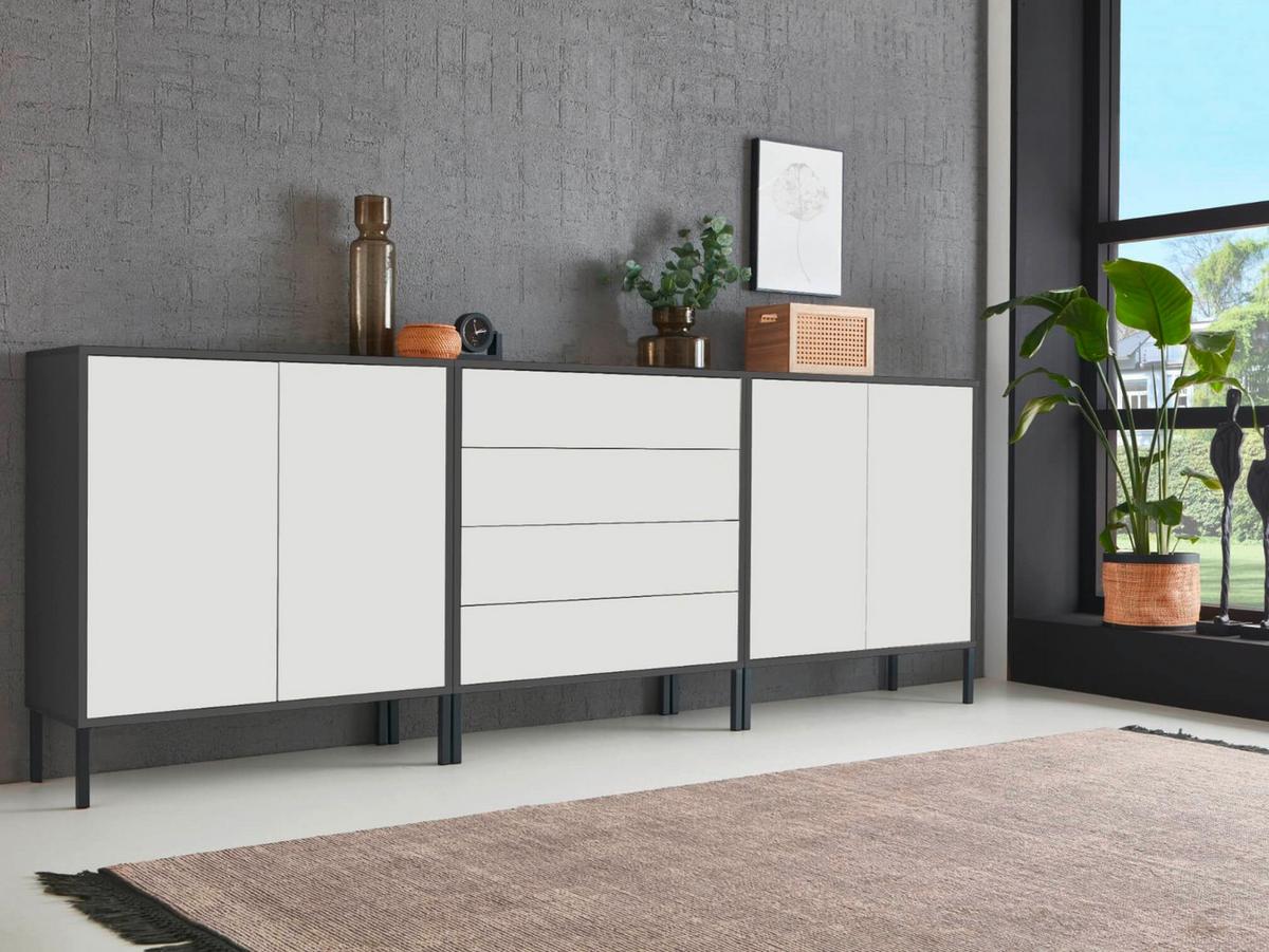 Sideboard Mailand5b:237cm Weiß/Anthrazit - Anthrazit/Weiß, MODERN, Holzwerkstoff (237/86/33cm) - MID.YOU