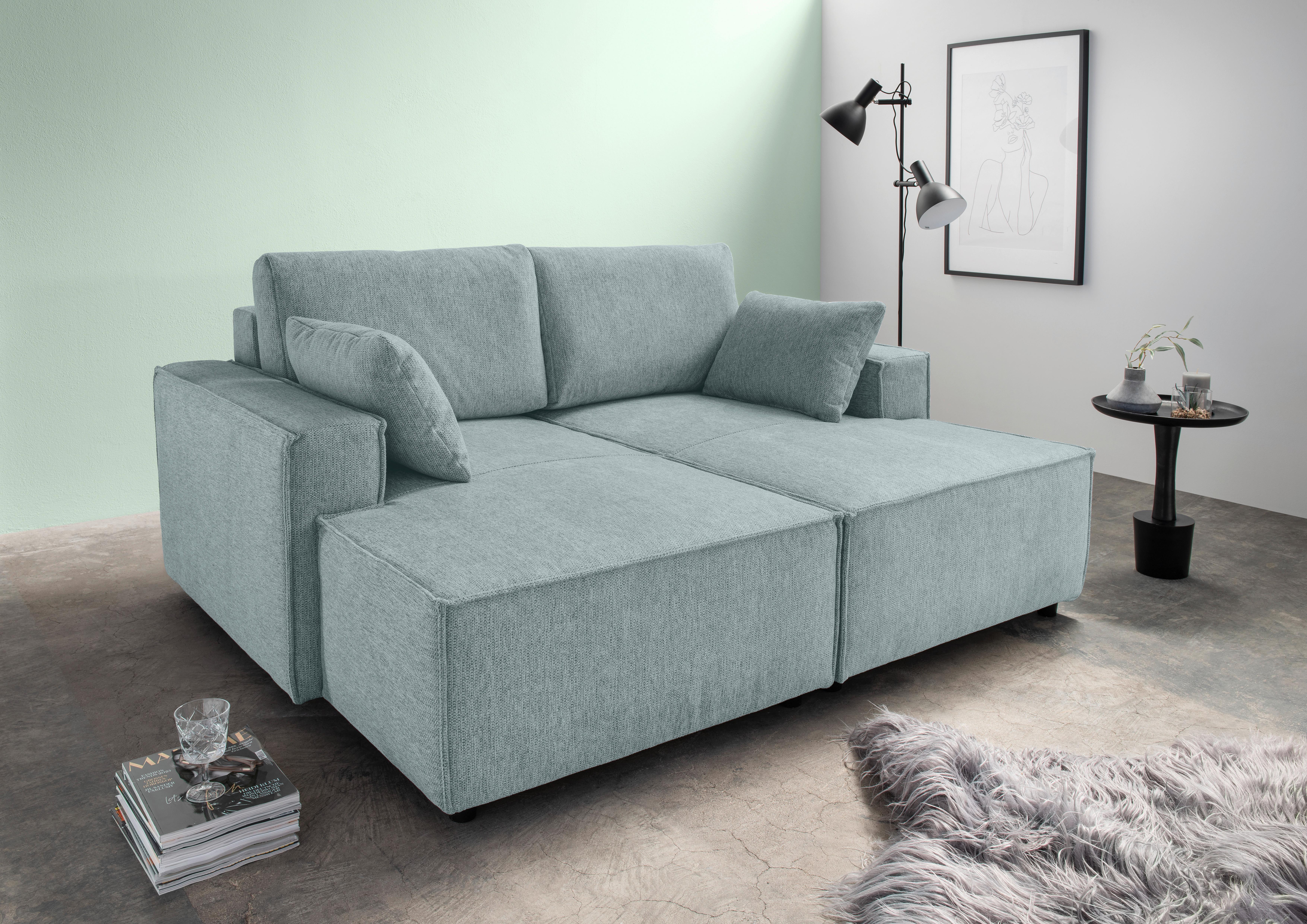 Bigsofa Tramin, Silberfarben B: 188 Cm - Mintgrau/Schwarz, MODERN, Textil (188/86/154cm) - Livetastic
