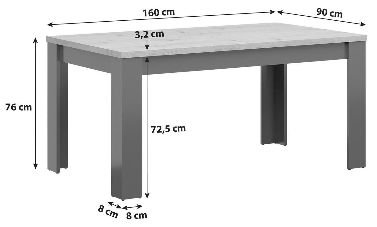 Esstisch Hesen - Graphitfarben/Eiche Artisan, Design, Holzwerkstoff (160/90/76cm)