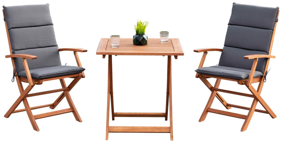 Gartenmöbel Set 5-Tlg Comodoro Echtholz Klappbar mit Kissen - Braun/Grau, KONVENTIONELL, Holz/Textil - Gardenson