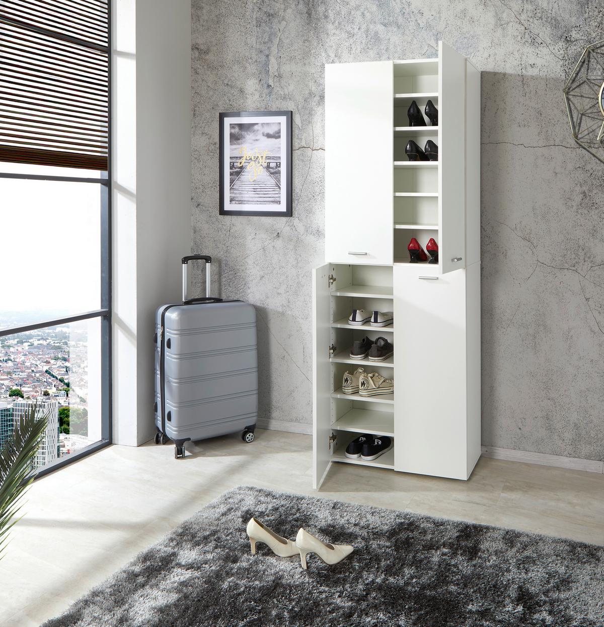 Schuhschrank Elan Weiß 4 Türen B: 70 Cm - Alufarben/Weiß, MODERN, Holzwerkstoff (70/200/36.6cm)