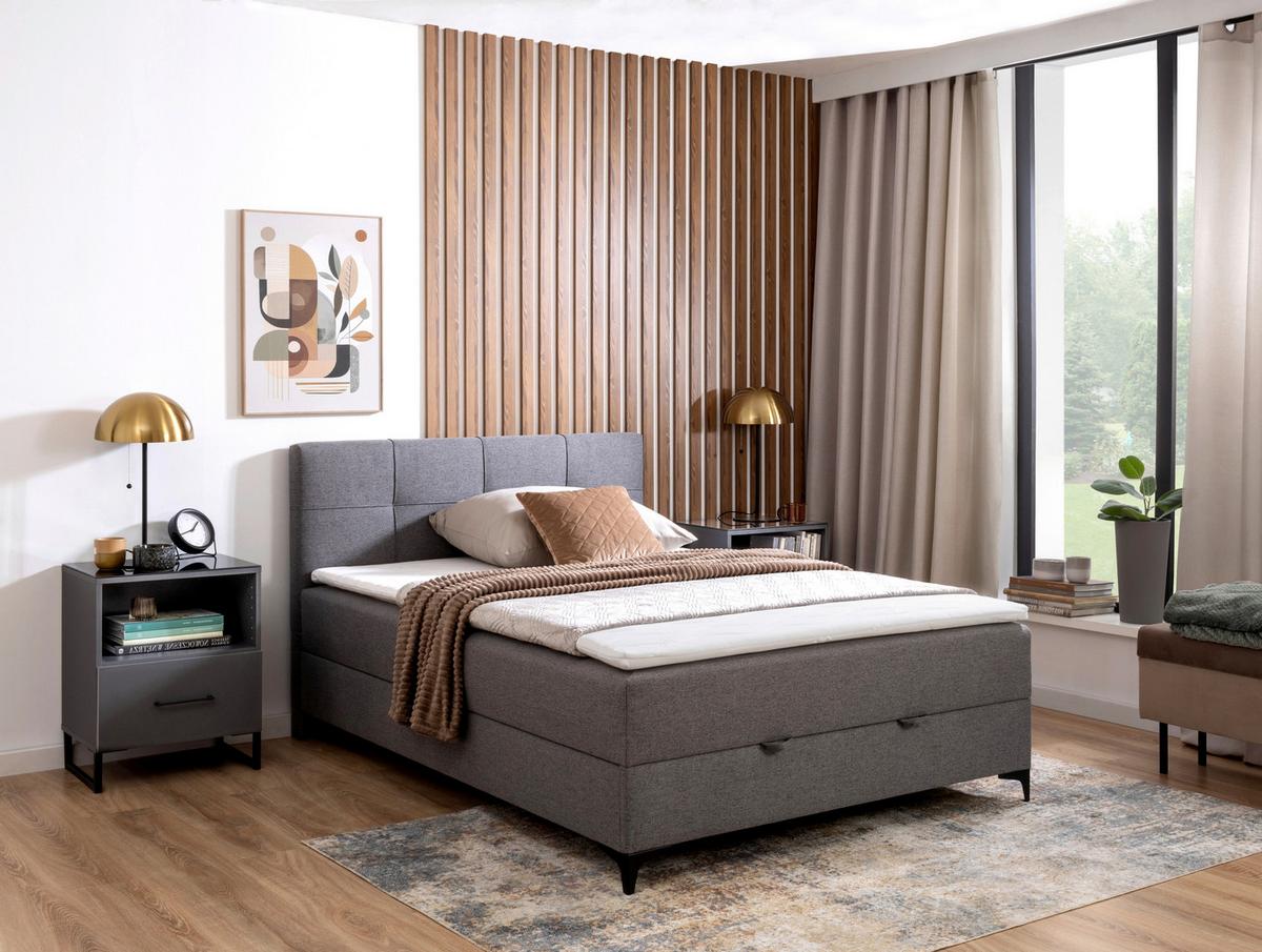 Polsterbett mit Matratze 140x200 Freddie Grau - Schwarz/Grau, MODERN, Textil (140/200cm)