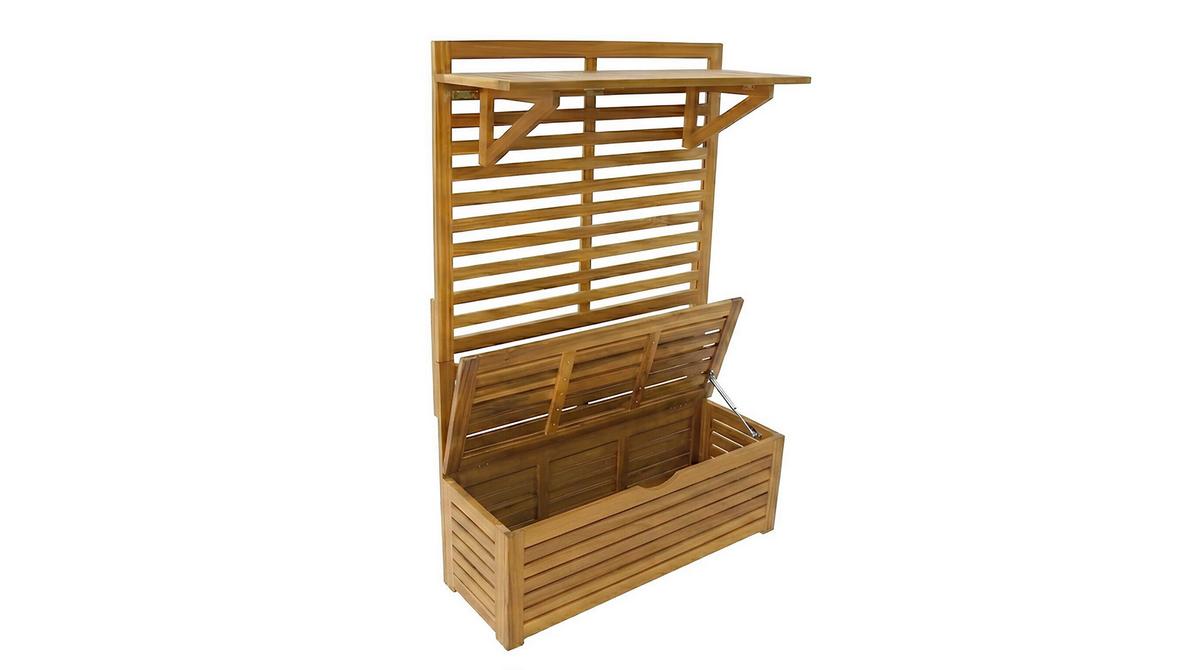 Blumenregal mit Sitzbank & Aufbewahrung - Akaziefarben, Basics, Holz (39/91,5/151,5cm)